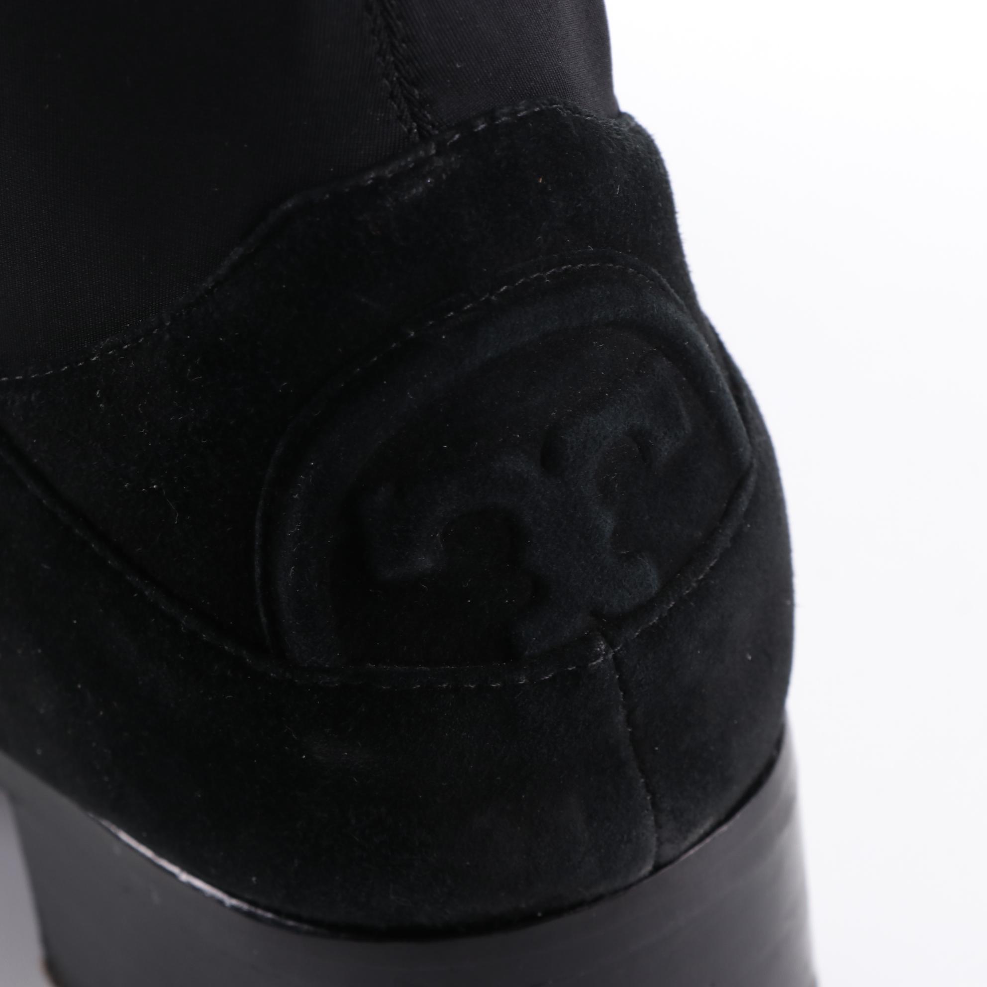 Tory Burch Caitlin Black Suede and Neoprene Stretch Over-The-Knee Boots