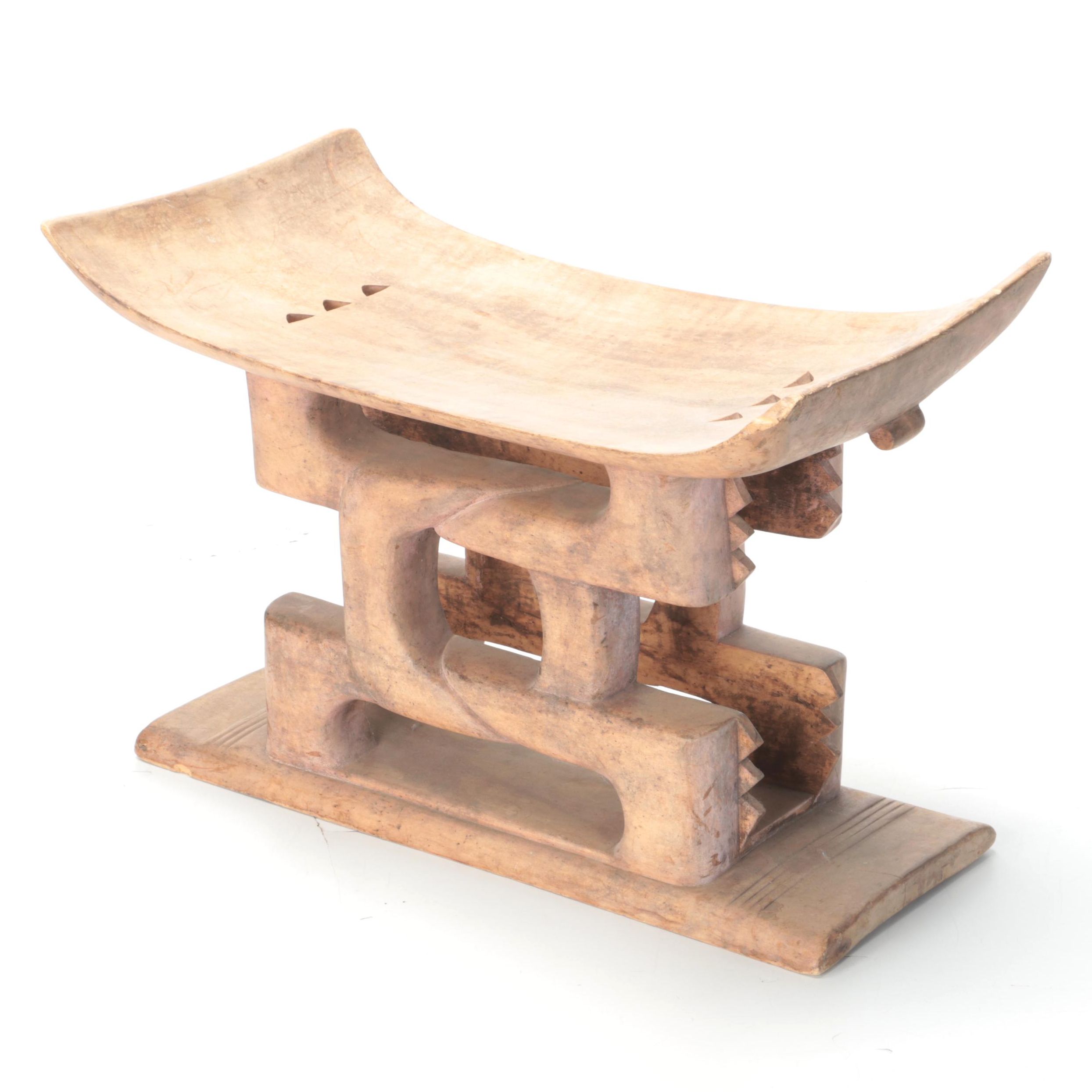 Ashanti Carved Wooden Footstool, 20th Century