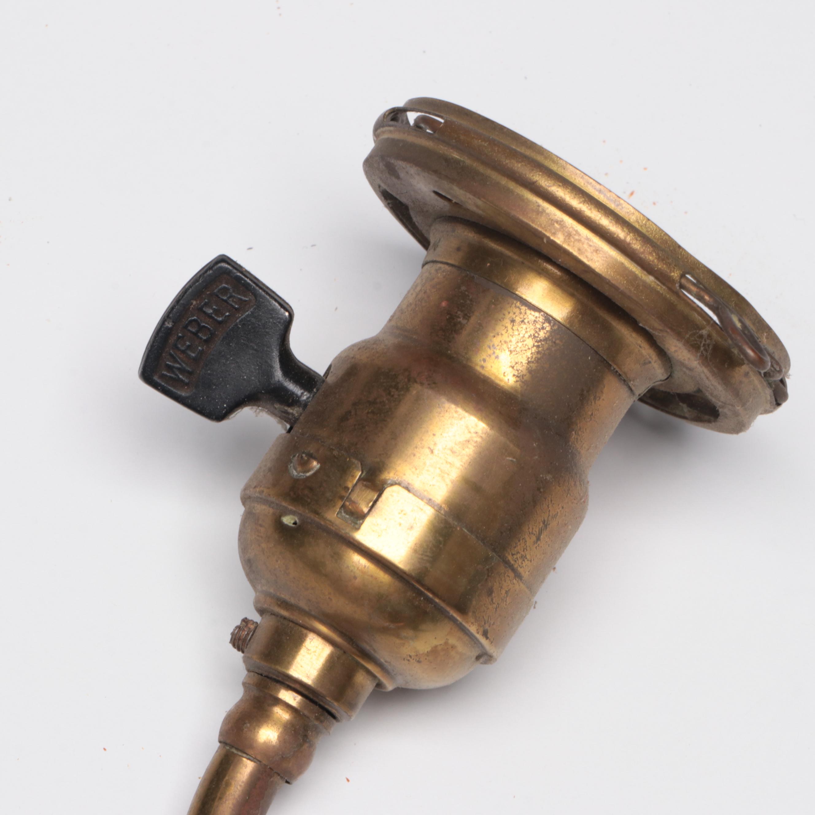 Victorian Brass Two-Arm Pendant Light with Blue Optic Swirl Glass Shades