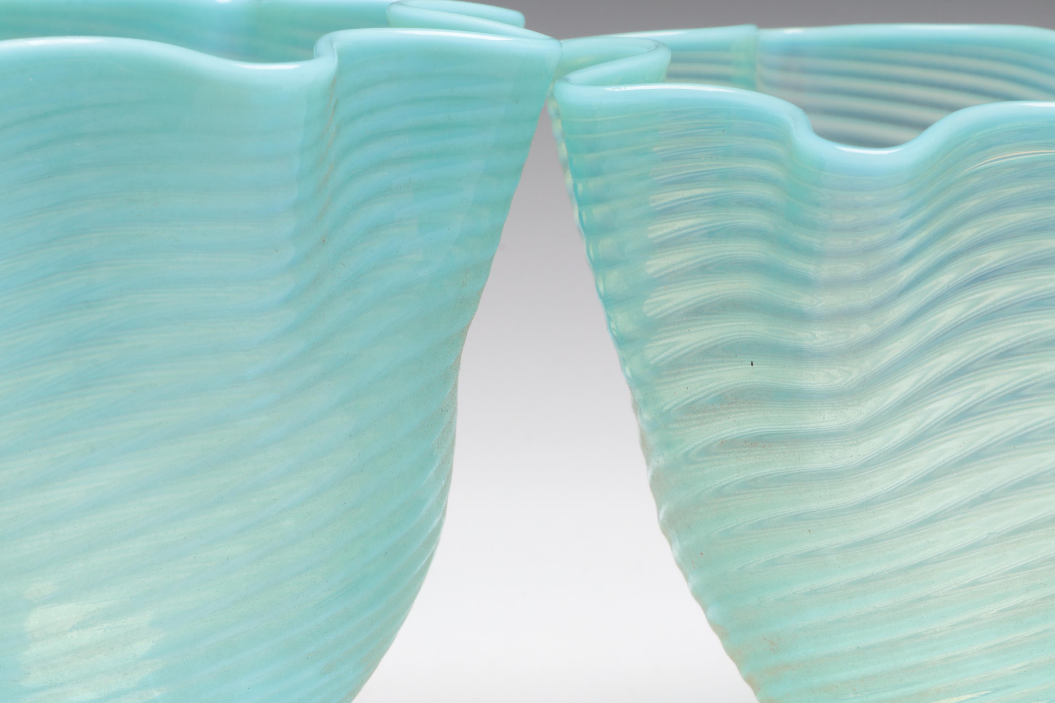 Victorian Brass Two-Arm Pendant Light with Blue Optic Swirl Glass Shades