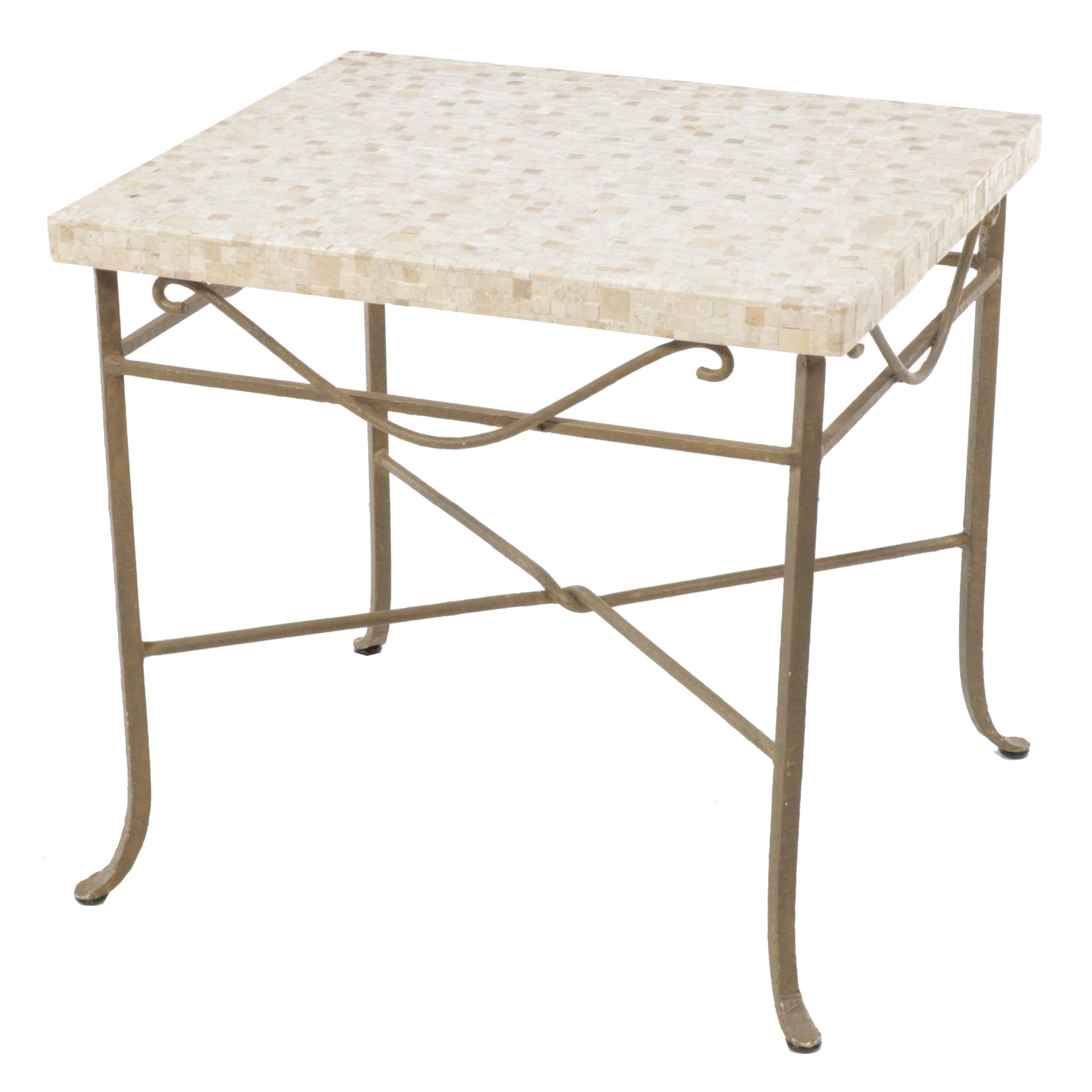 Scrolled Metal and Tessellated Stone Top Table