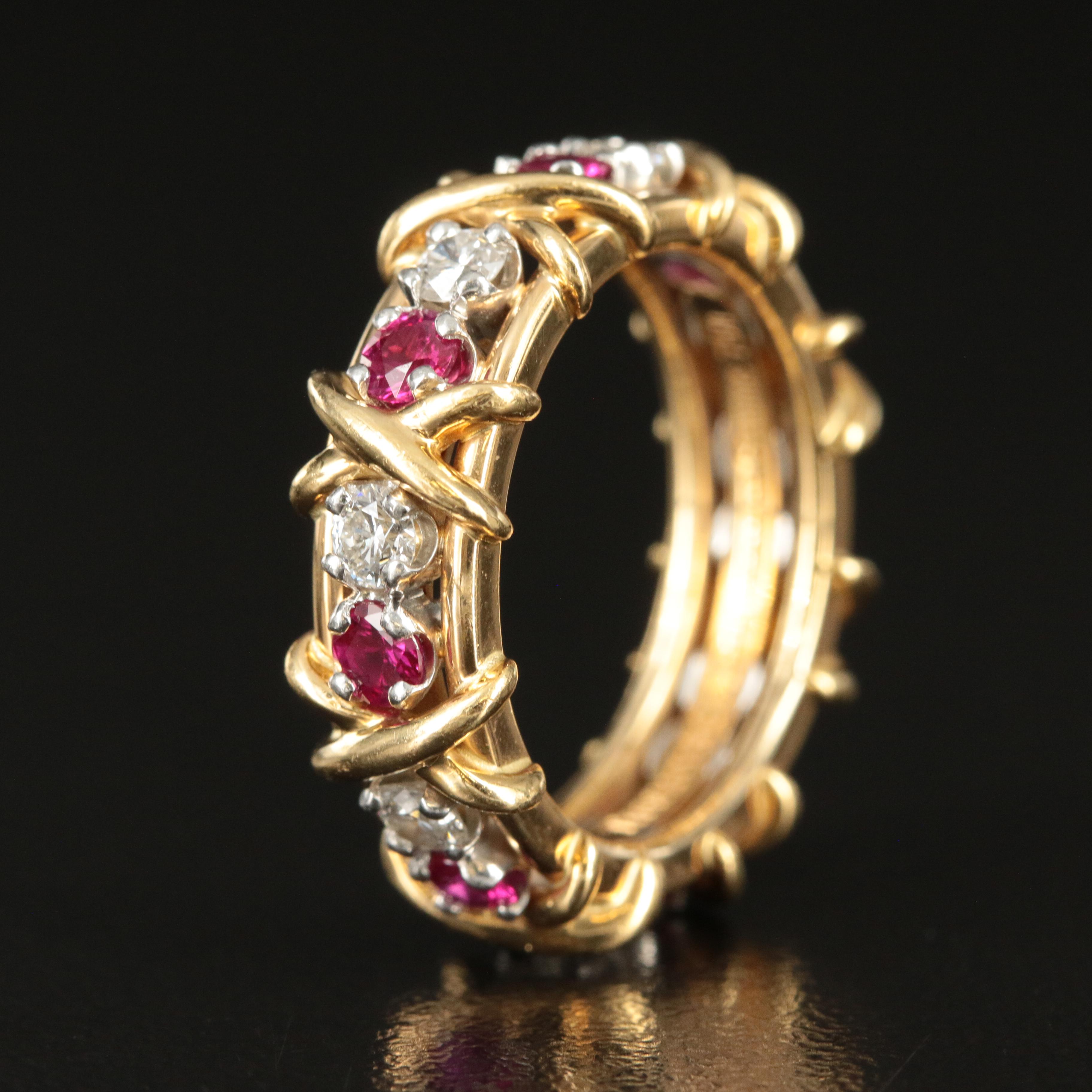 Tiffany & Co. "Sixteen Stone" 18K, Platinum, Ruby and Diamond Ring