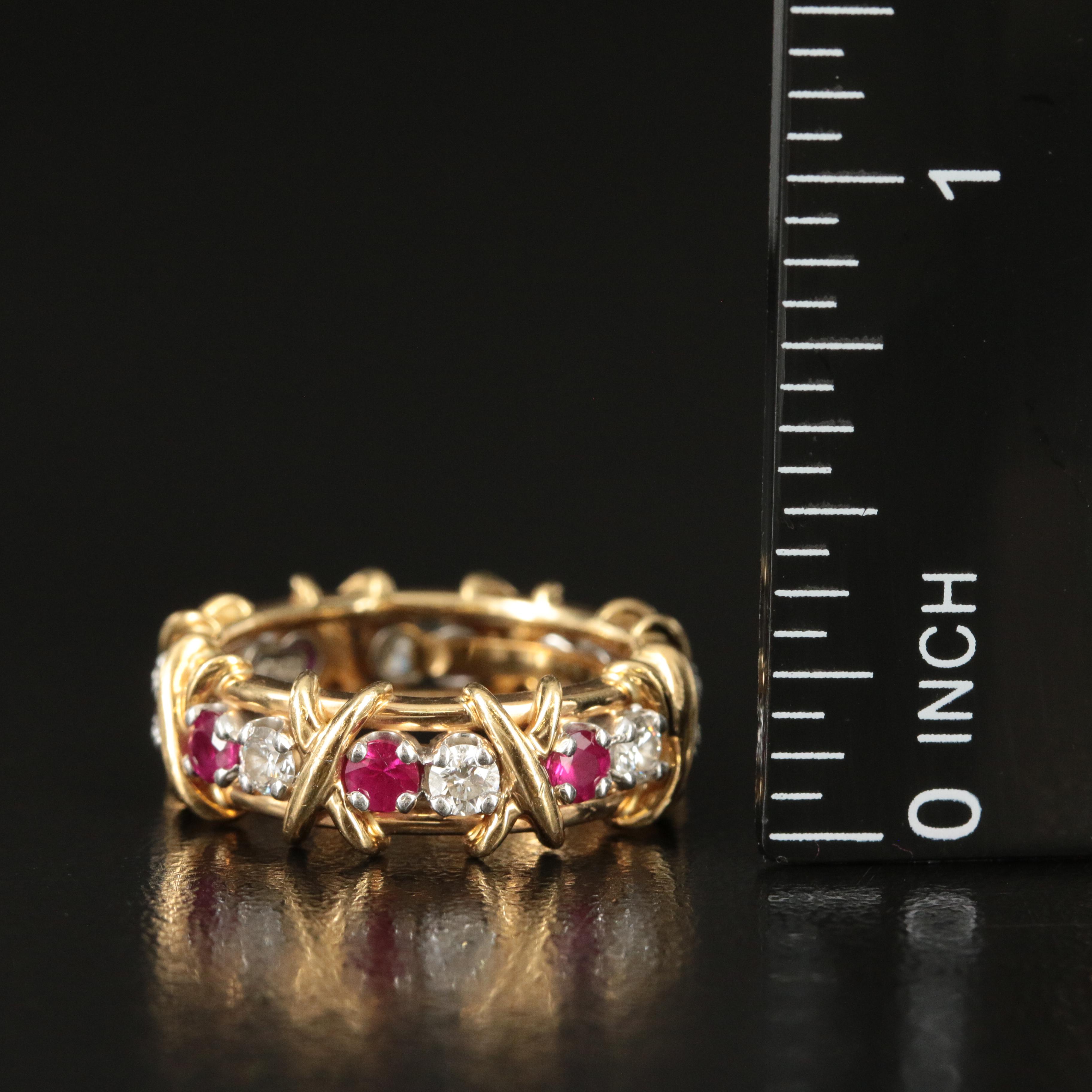 Tiffany & Co. "Sixteen Stone" 18K, Platinum, Ruby and Diamond Ring