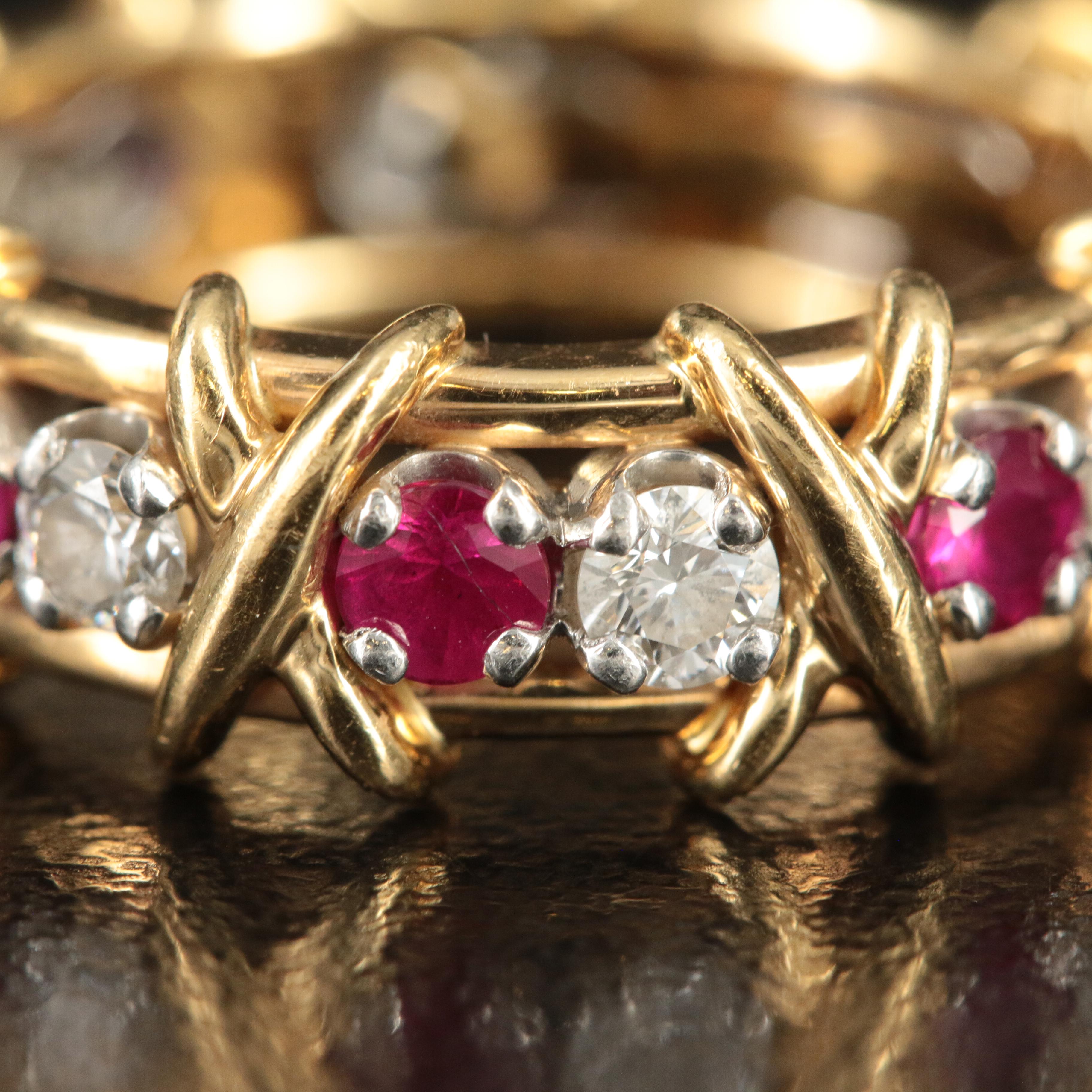 Tiffany & Co. "Sixteen Stone" 18K, Platinum, Ruby and Diamond Ring