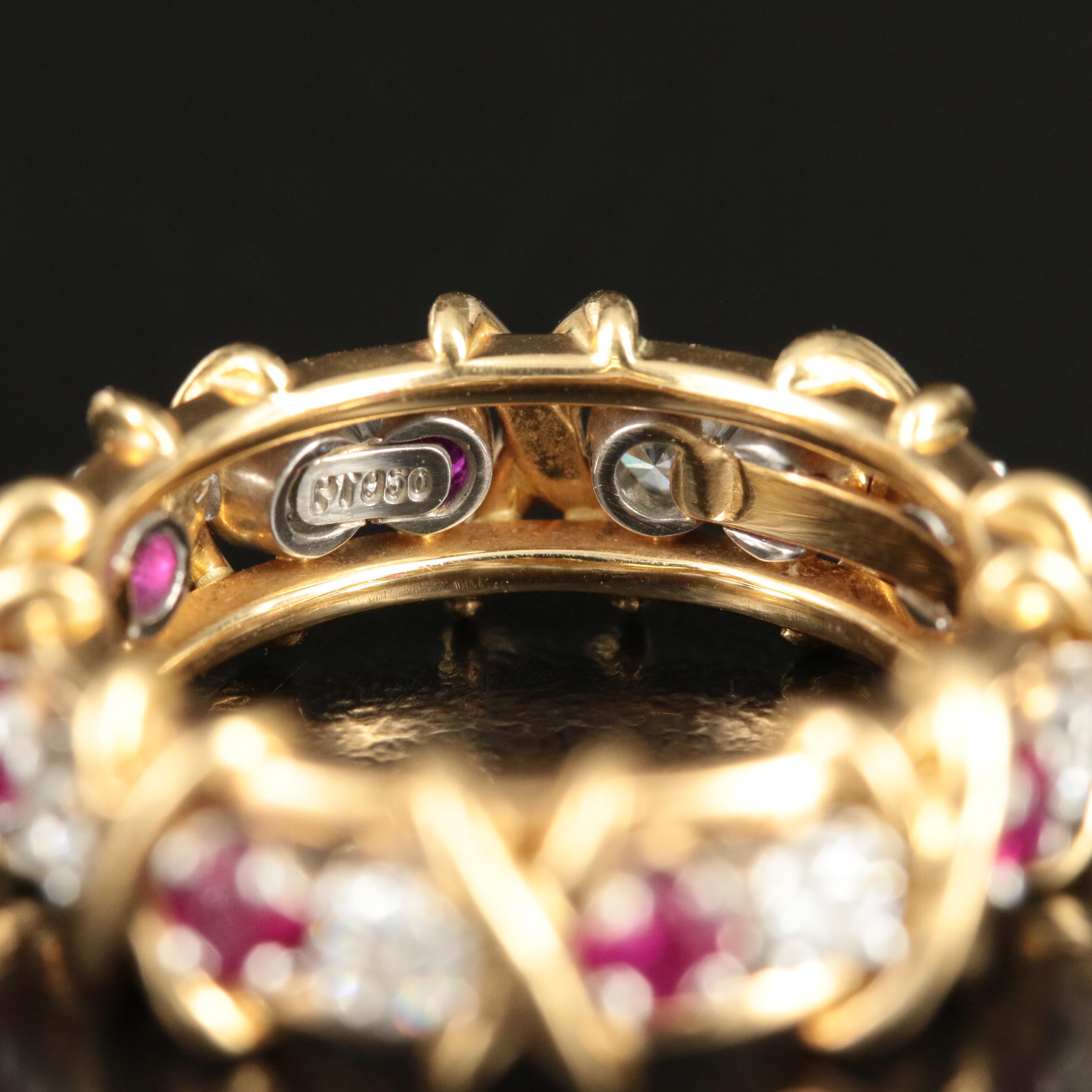 Tiffany & Co. "Sixteen Stone" 18K, Platinum, Ruby and Diamond Ring