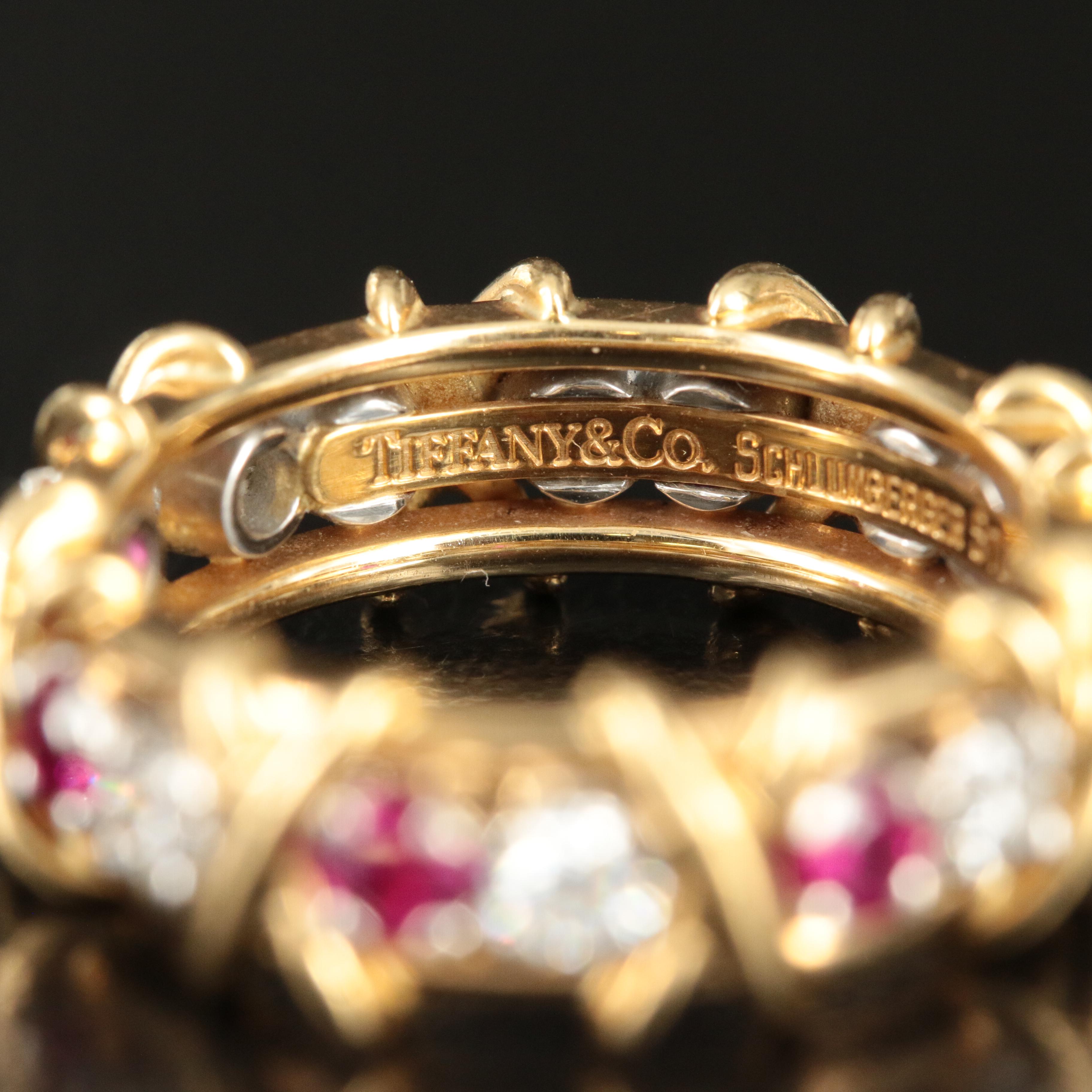 Tiffany & Co. "Sixteen Stone" 18K, Platinum, Ruby and Diamond Ring