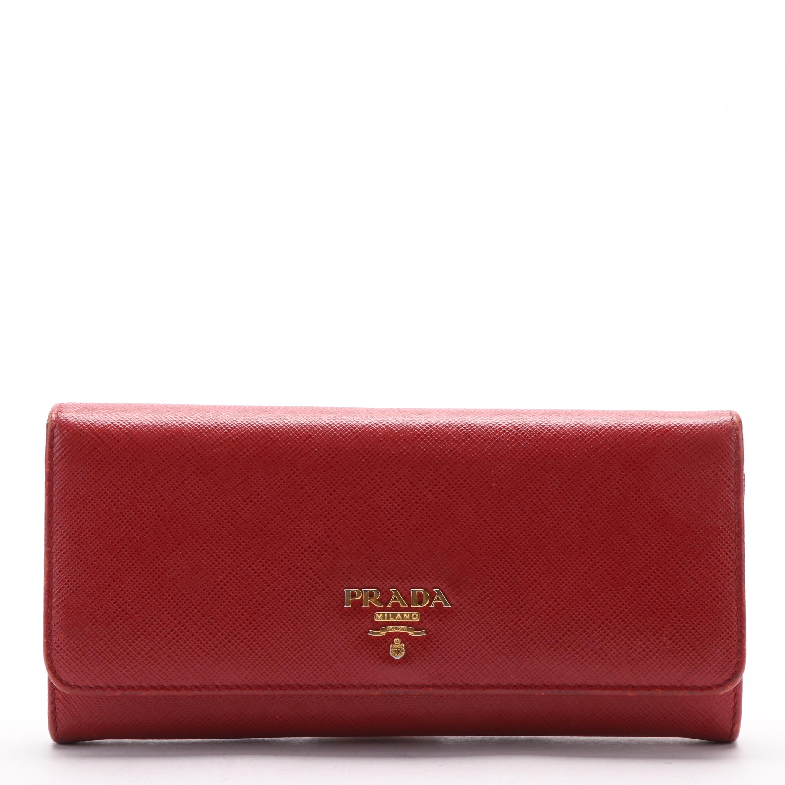 Prada Continental Wallet in Red Saffiano Leather