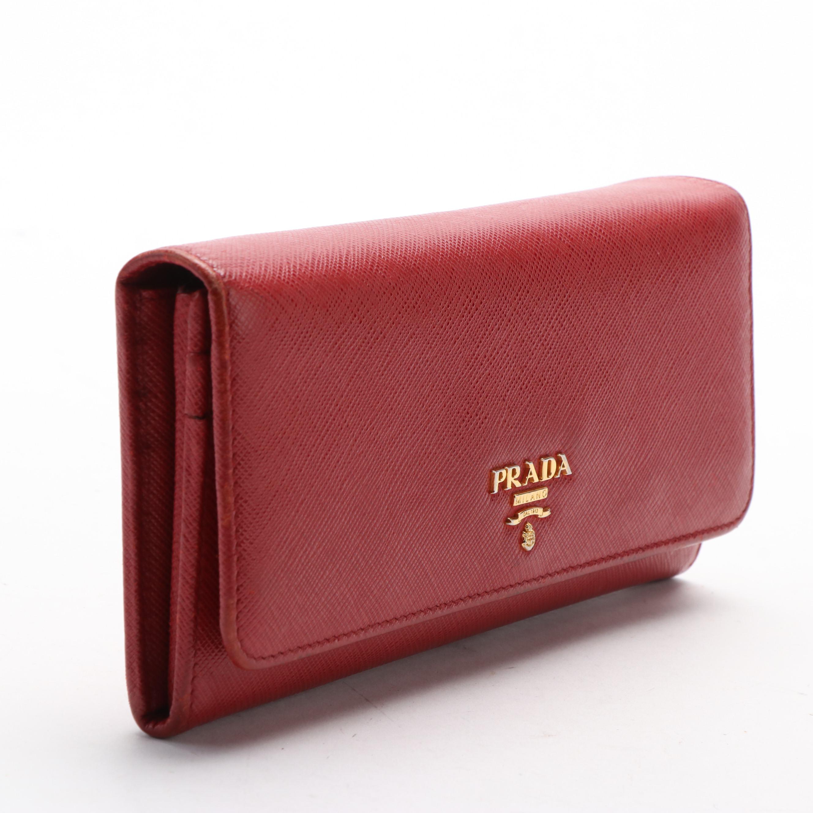 Prada Continental Wallet in Red Saffiano Leather