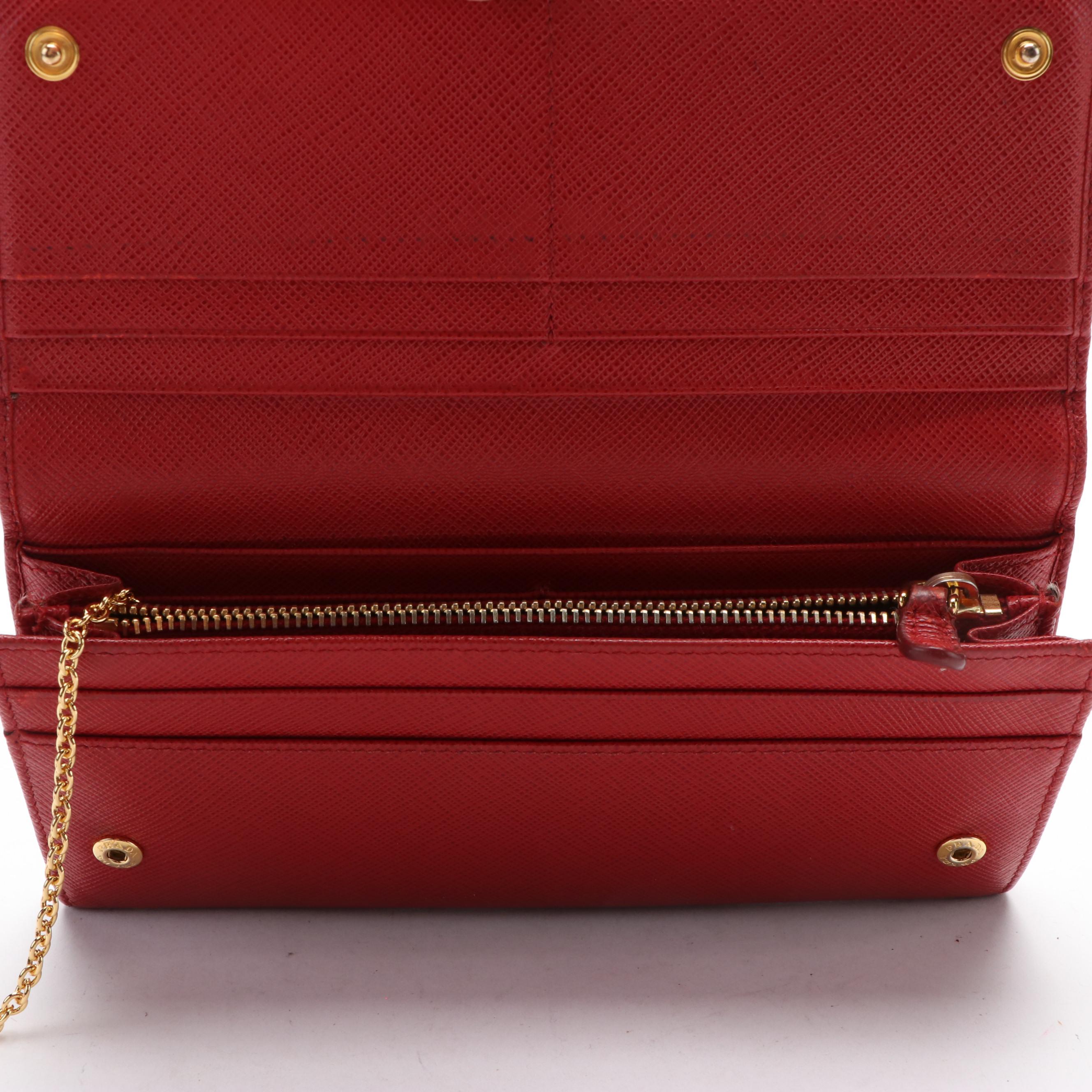 Prada Continental Wallet in Red Saffiano Leather