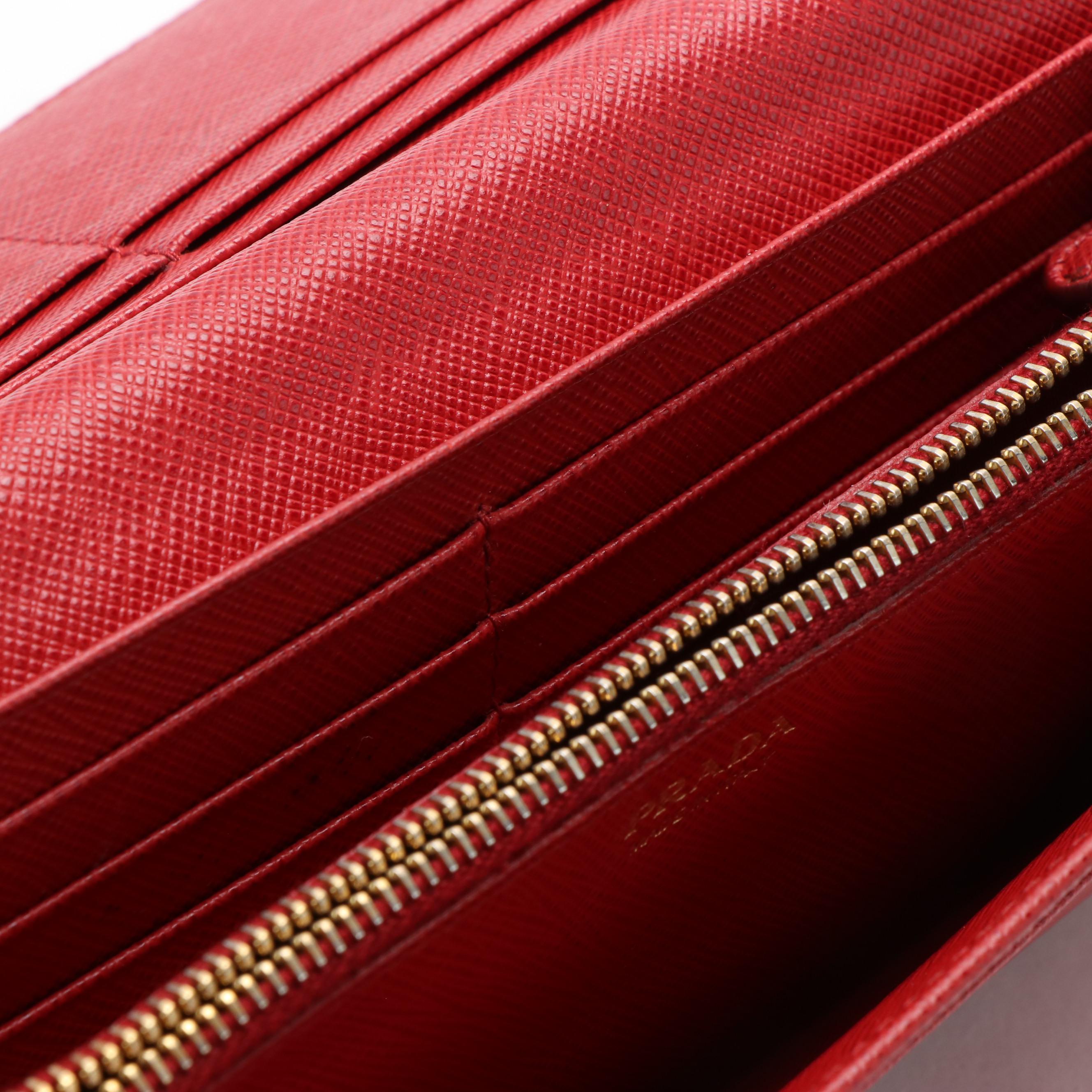 Prada Continental Wallet in Red Saffiano Leather