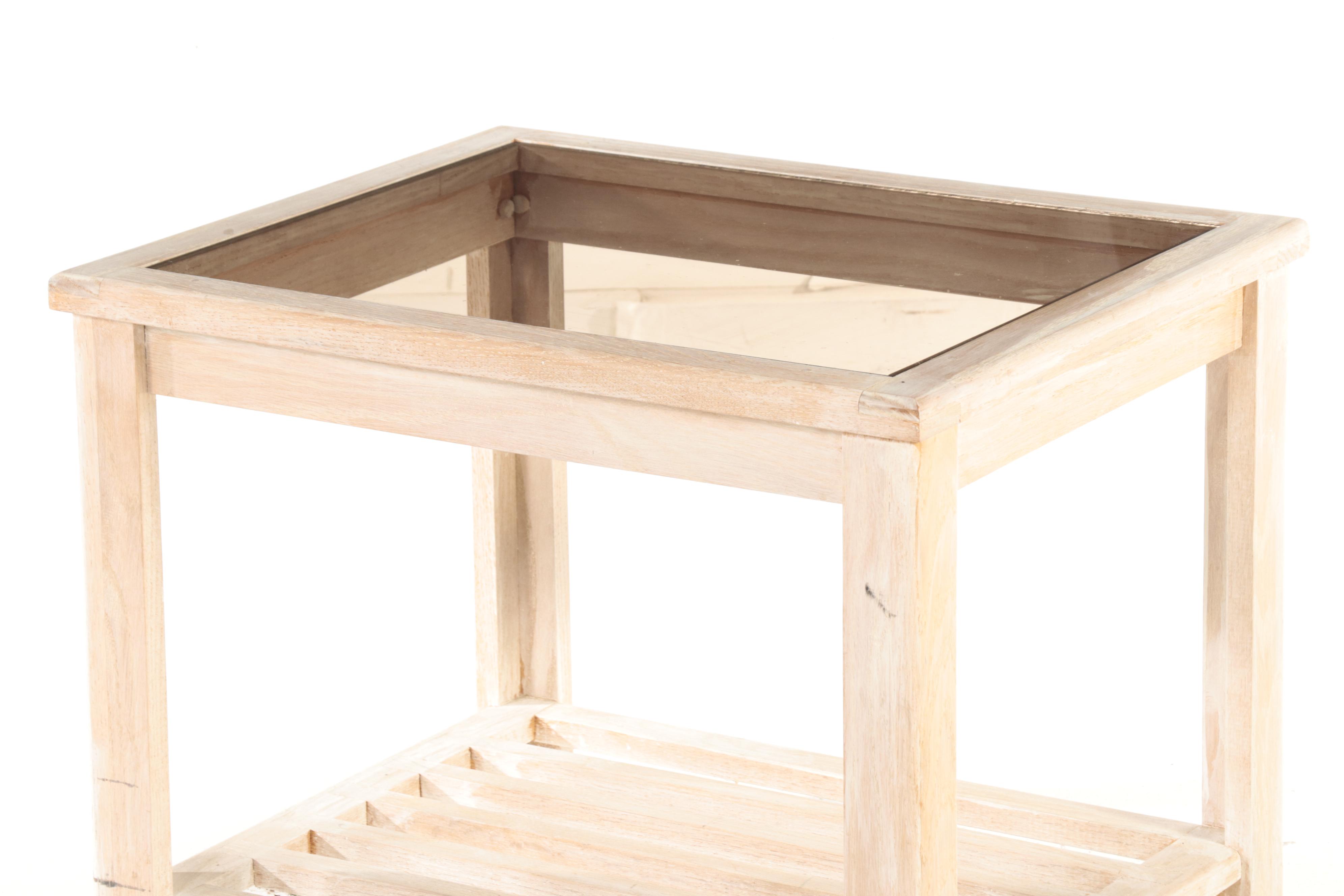 Bleached Wood Glass Top Side Table
