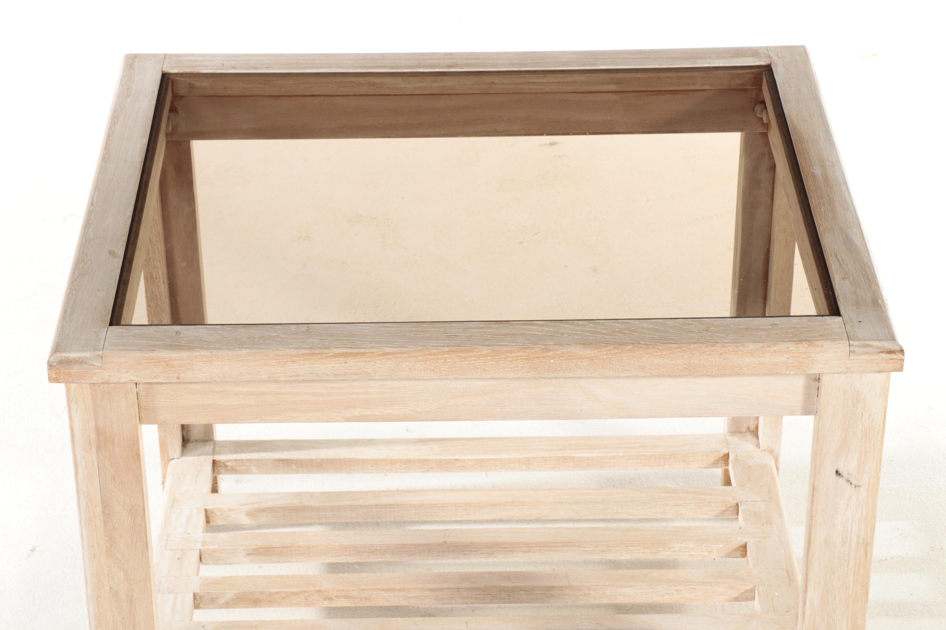 Bleached Wood Glass Top Side Table