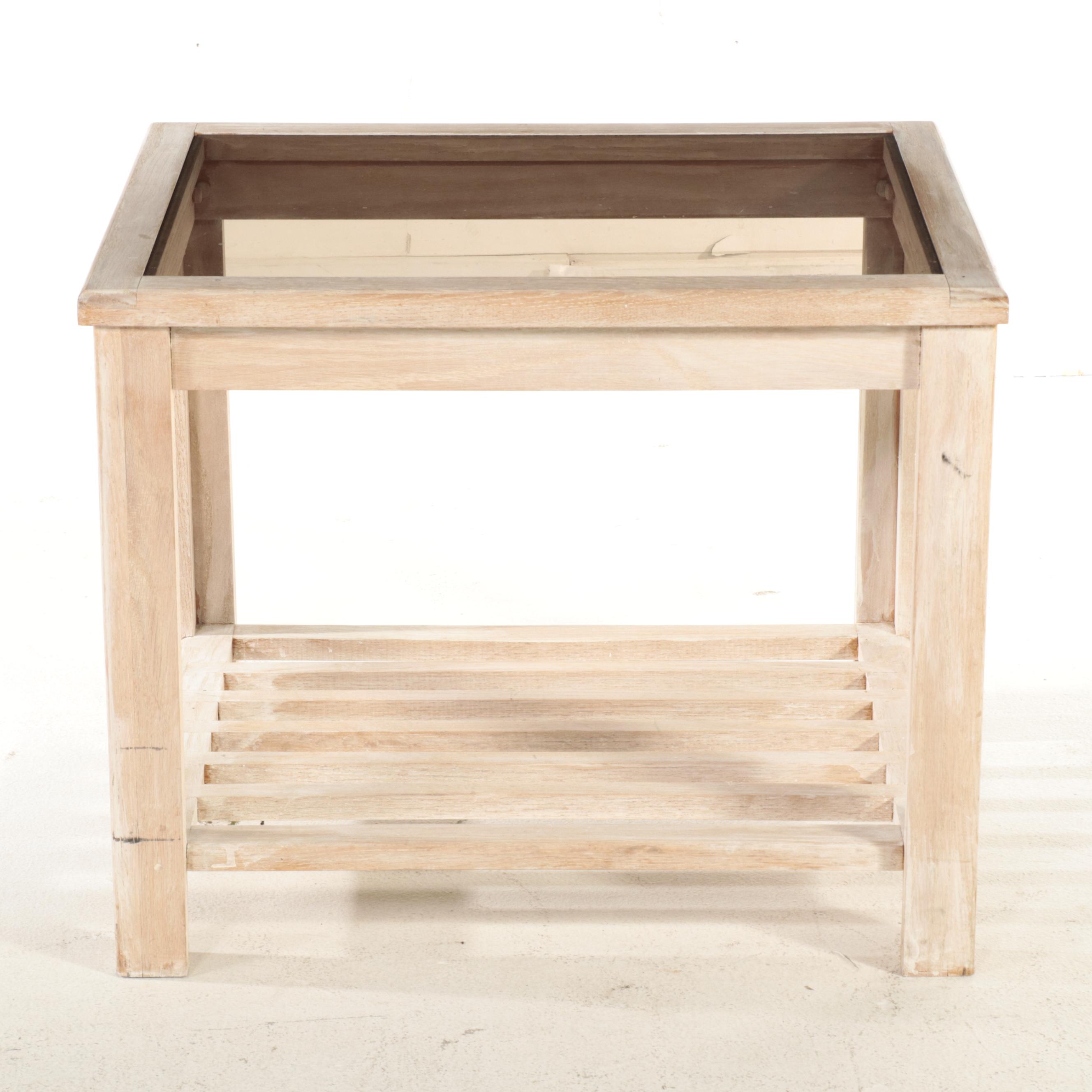 Bleached Wood Glass Top Side Table