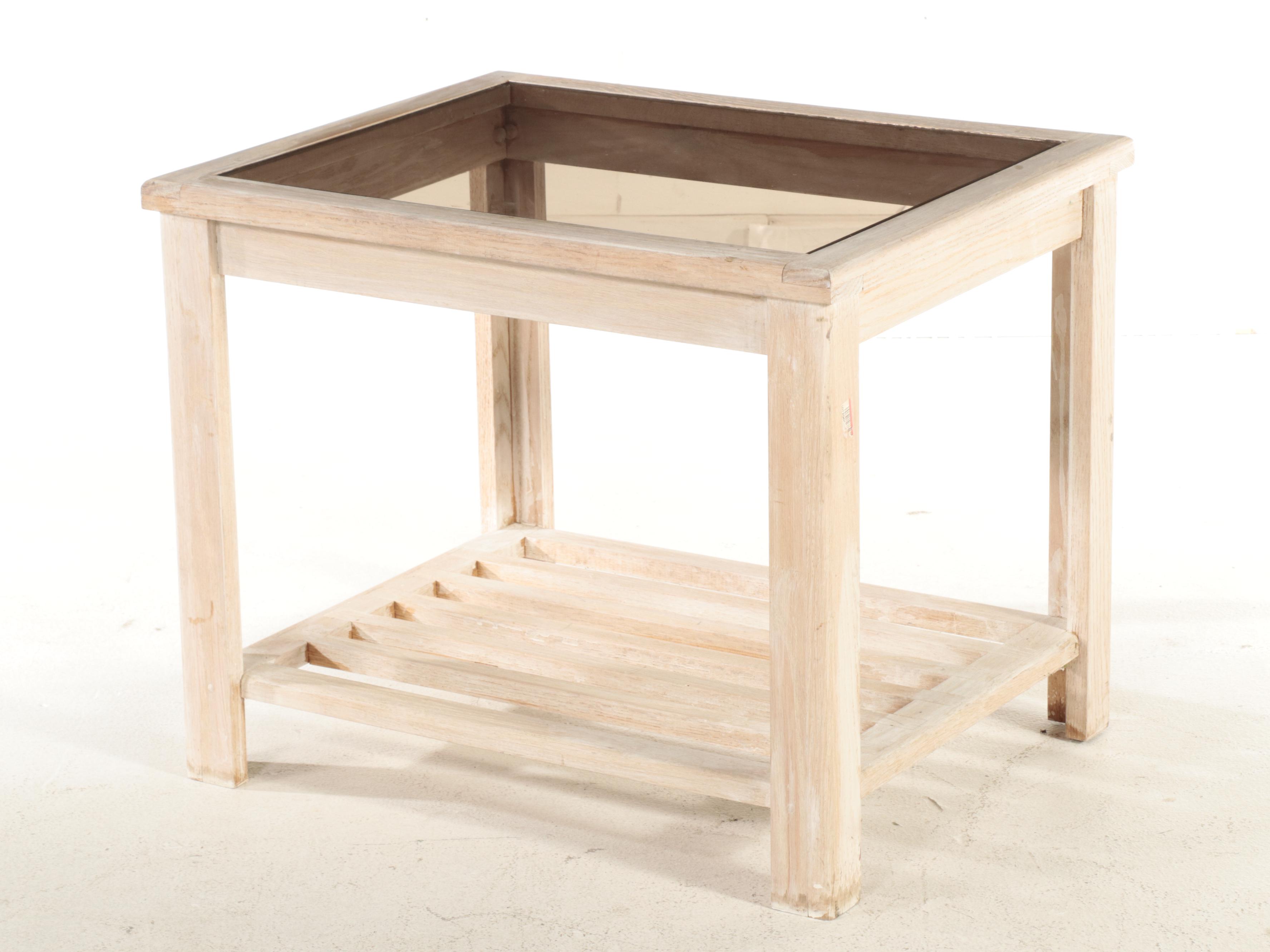 Bleached Wood Glass Top Side Table