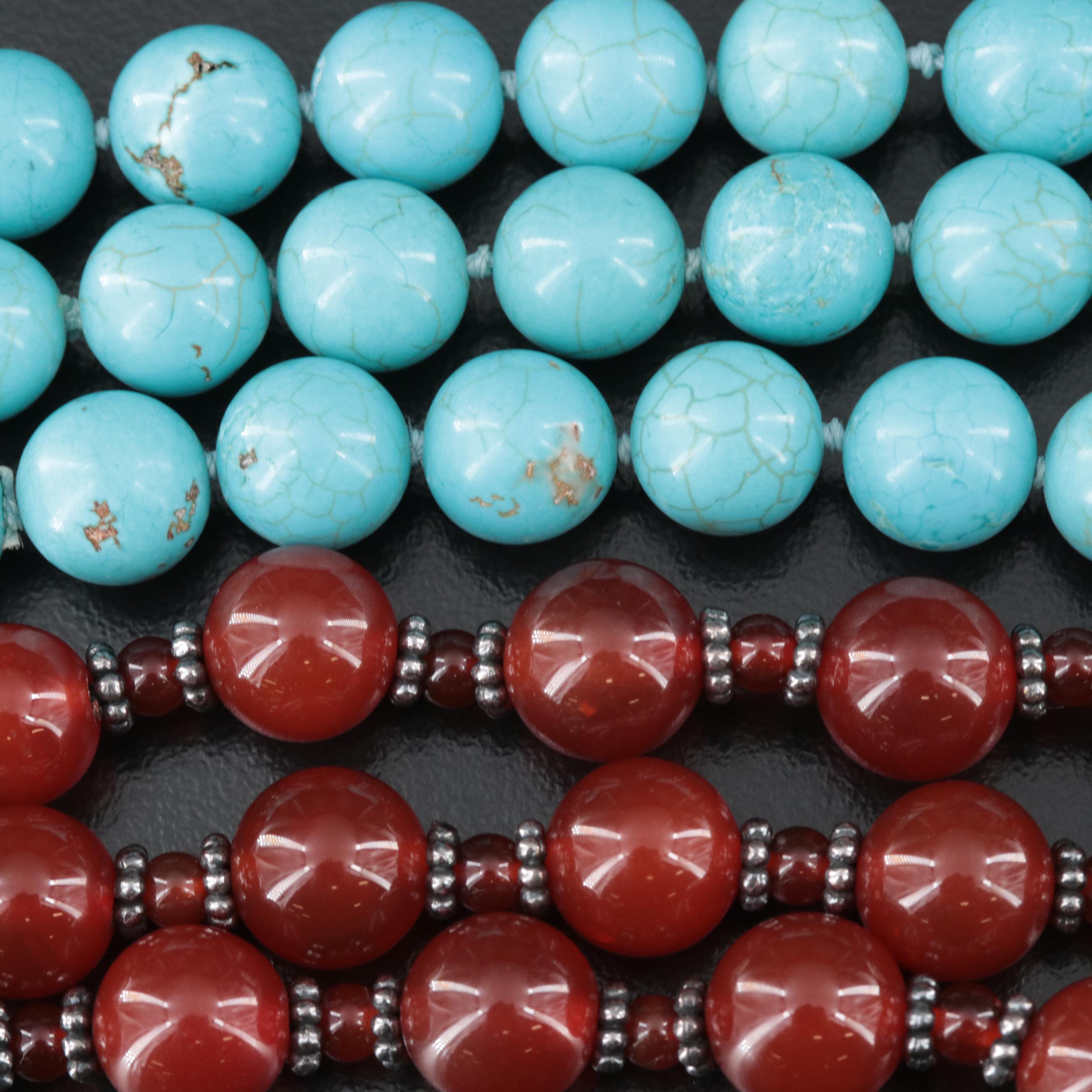 Two Blonde Lizards Carnelian and Signed Howlite Bracelets in Sterling