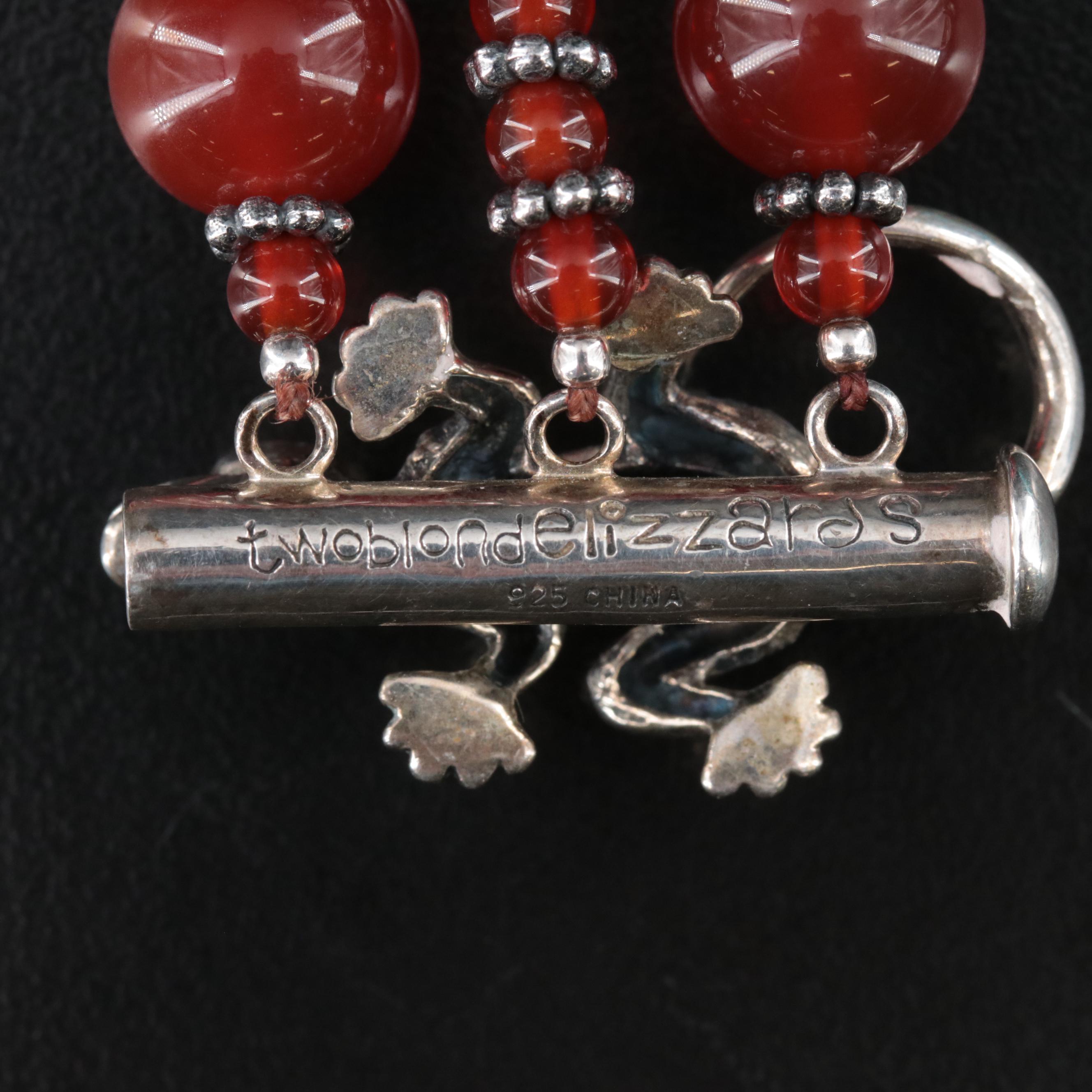 Two Blonde Lizards Carnelian and Signed Howlite Bracelets in Sterling