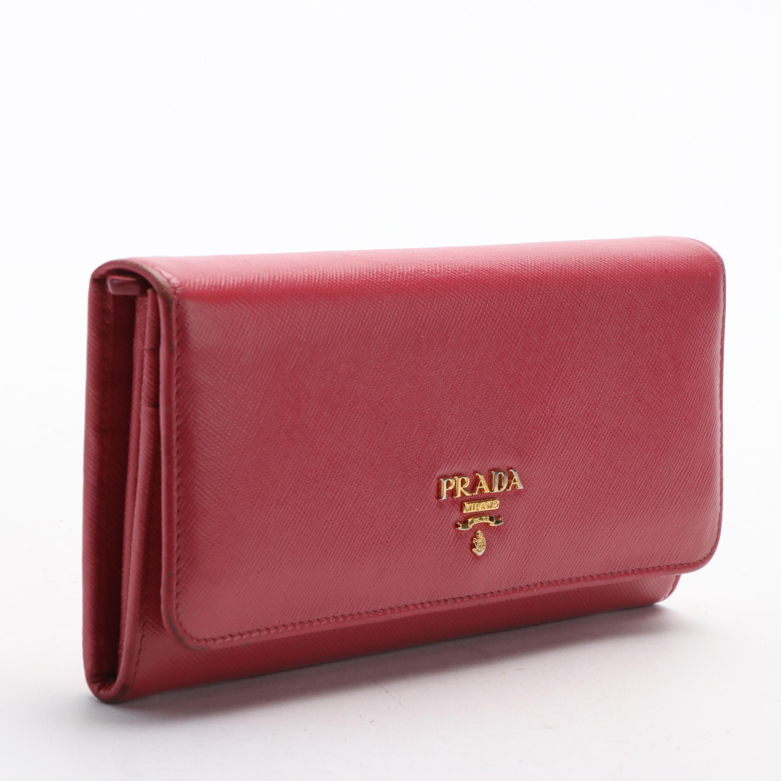 Prada Continental Wallet in Pink Saffiano Leather
