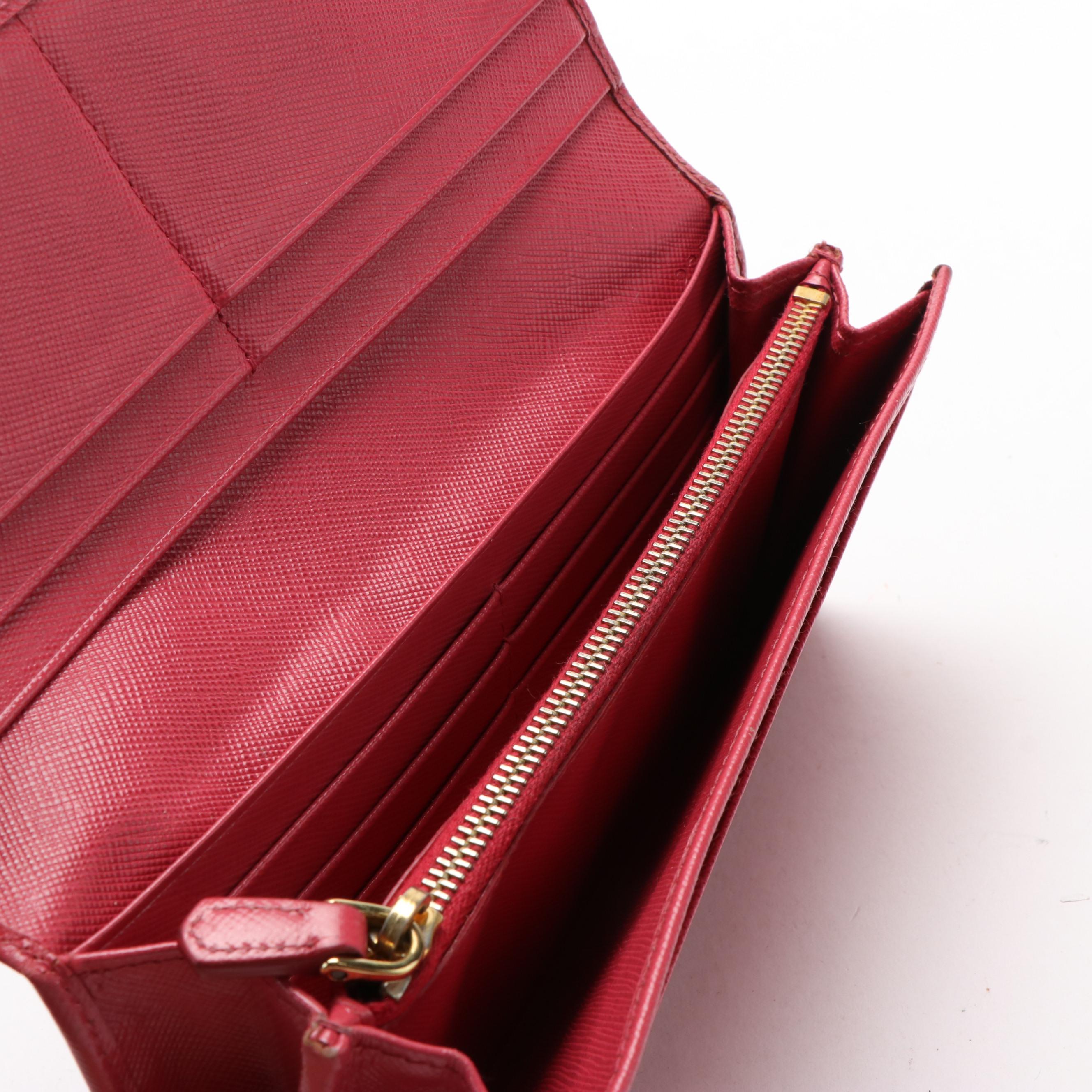 Prada Continental Wallet in Pink Saffiano Leather