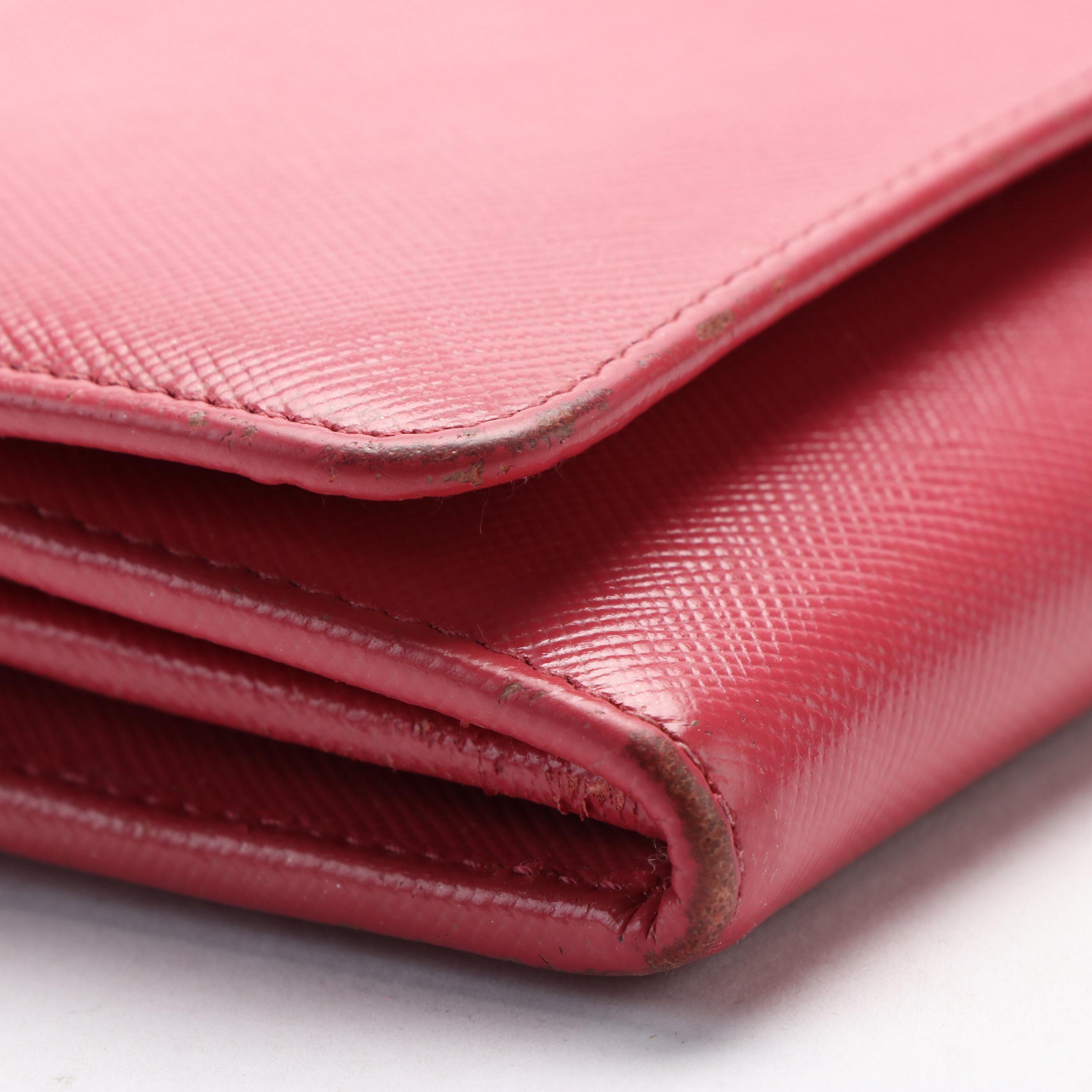 Prada Continental Wallet in Pink Saffiano Leather