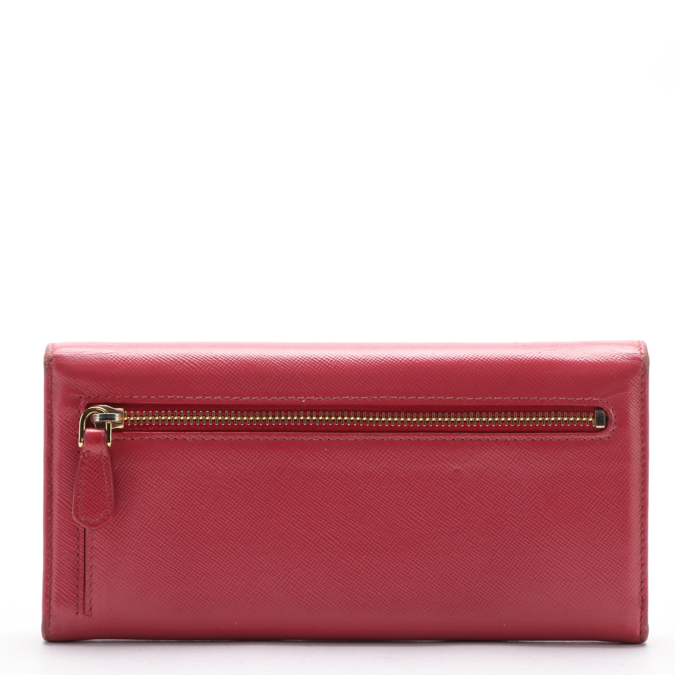 Prada Continental Wallet in Pink Saffiano Leather