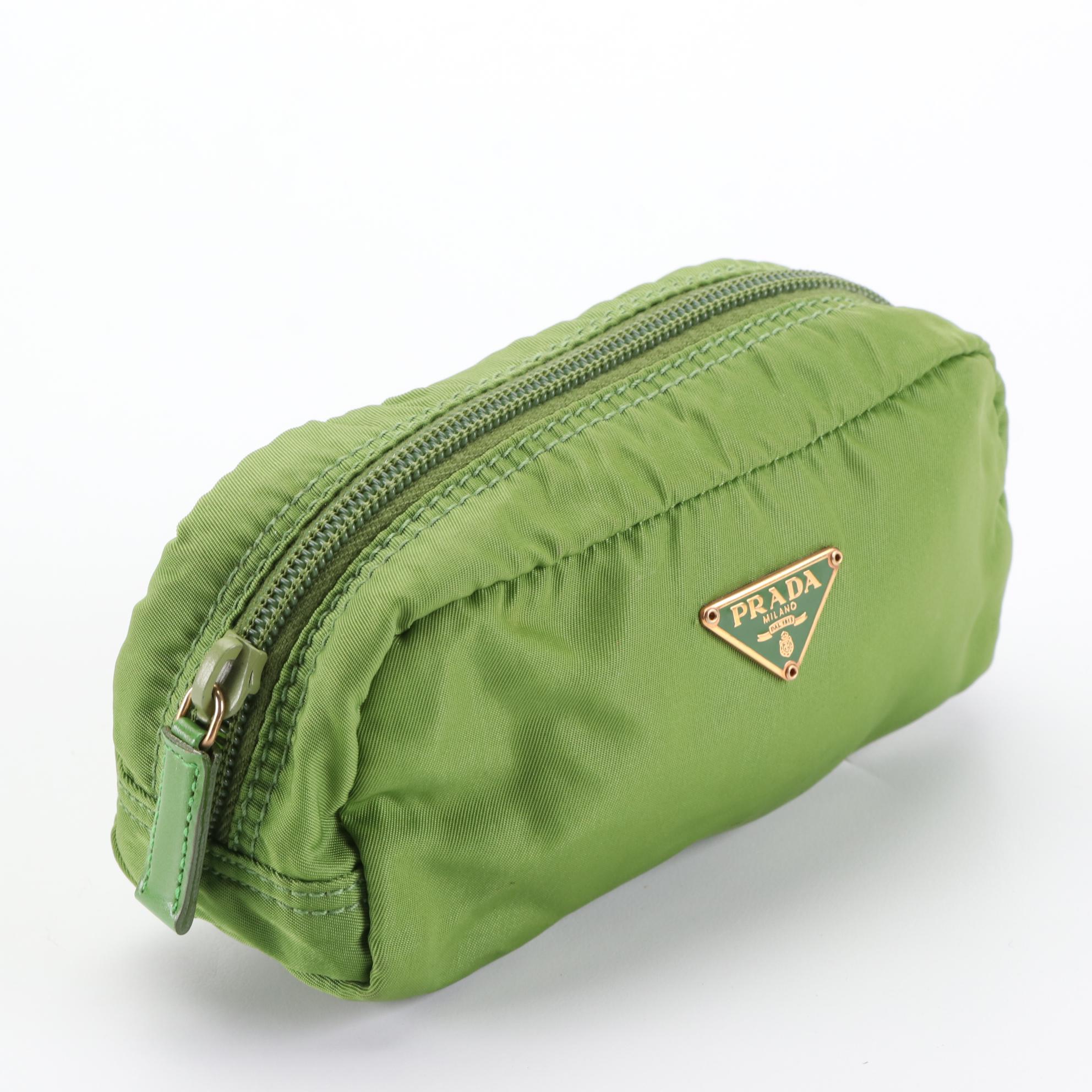 Prada Small Zip Pouch in Nylon with Leather Trim