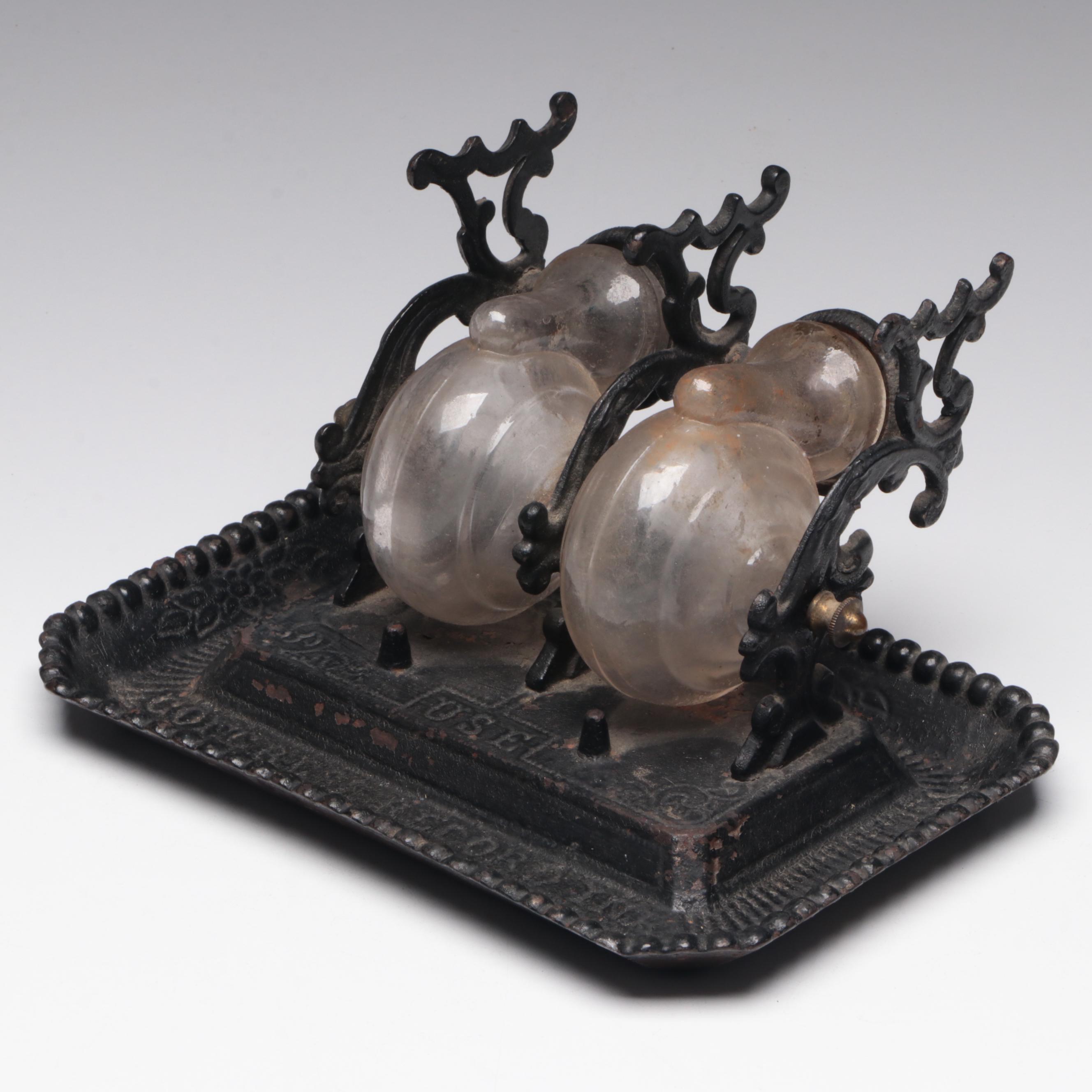 Victorian Glass and Cast Iron Snail Inkwell, 19th Century