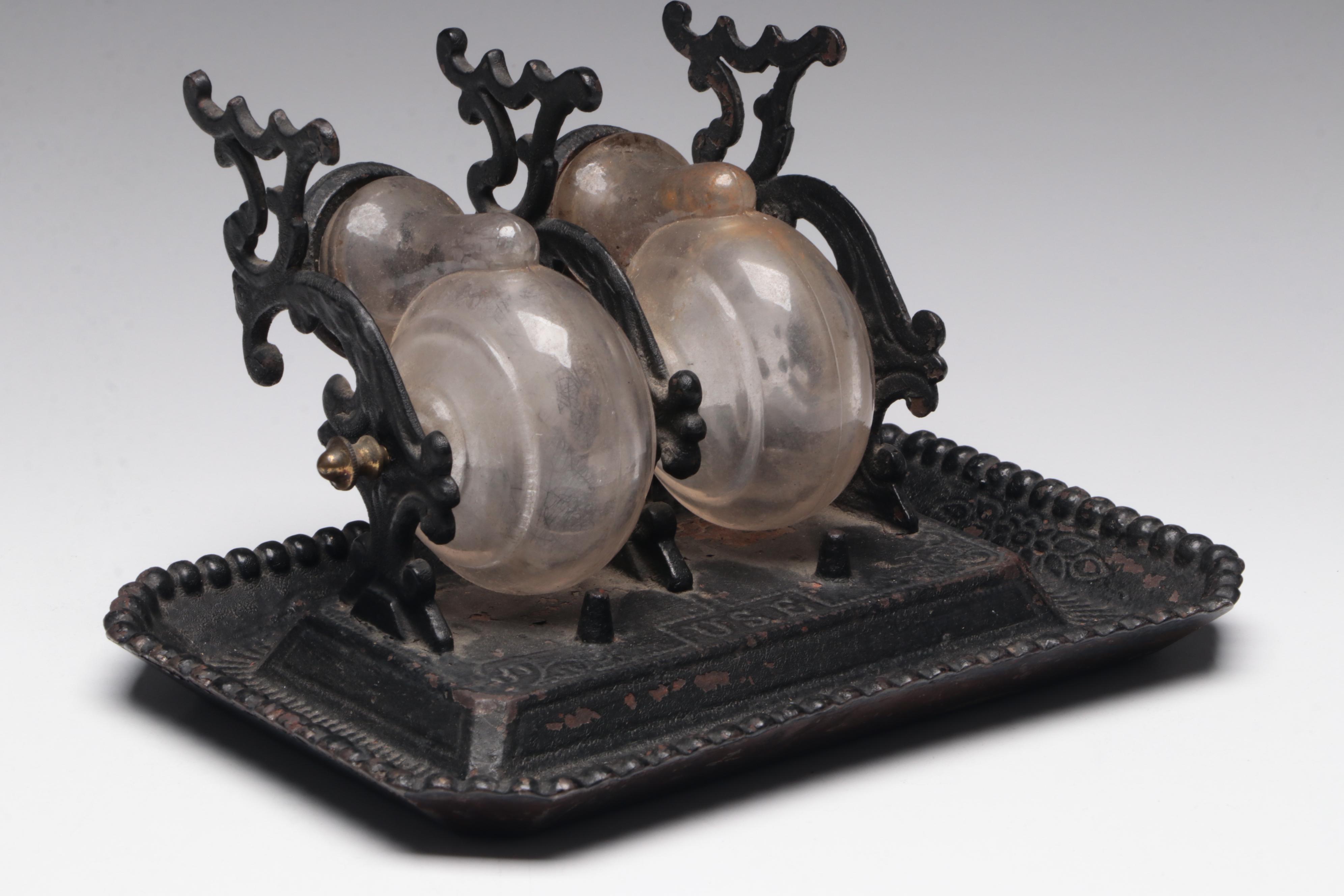 Victorian Glass and Cast Iron Snail Inkwell, 19th Century