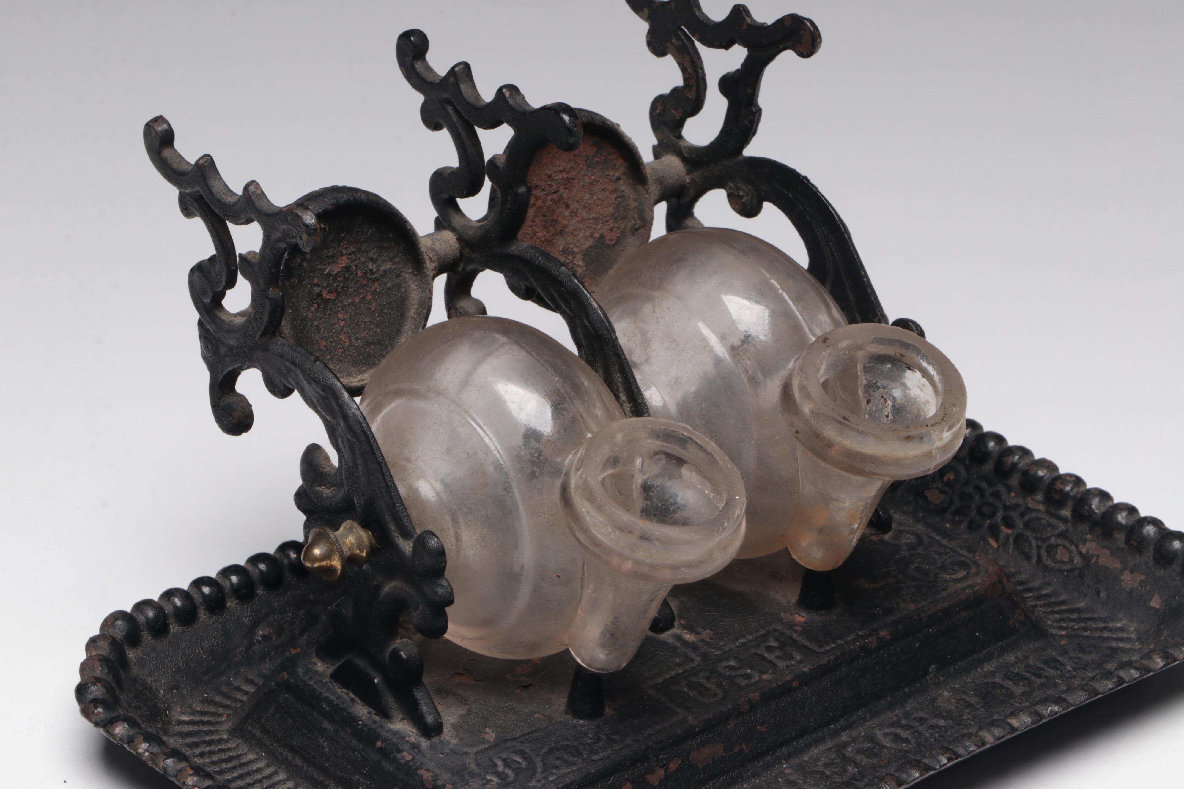 Victorian Glass and Cast Iron Snail Inkwell, 19th Century