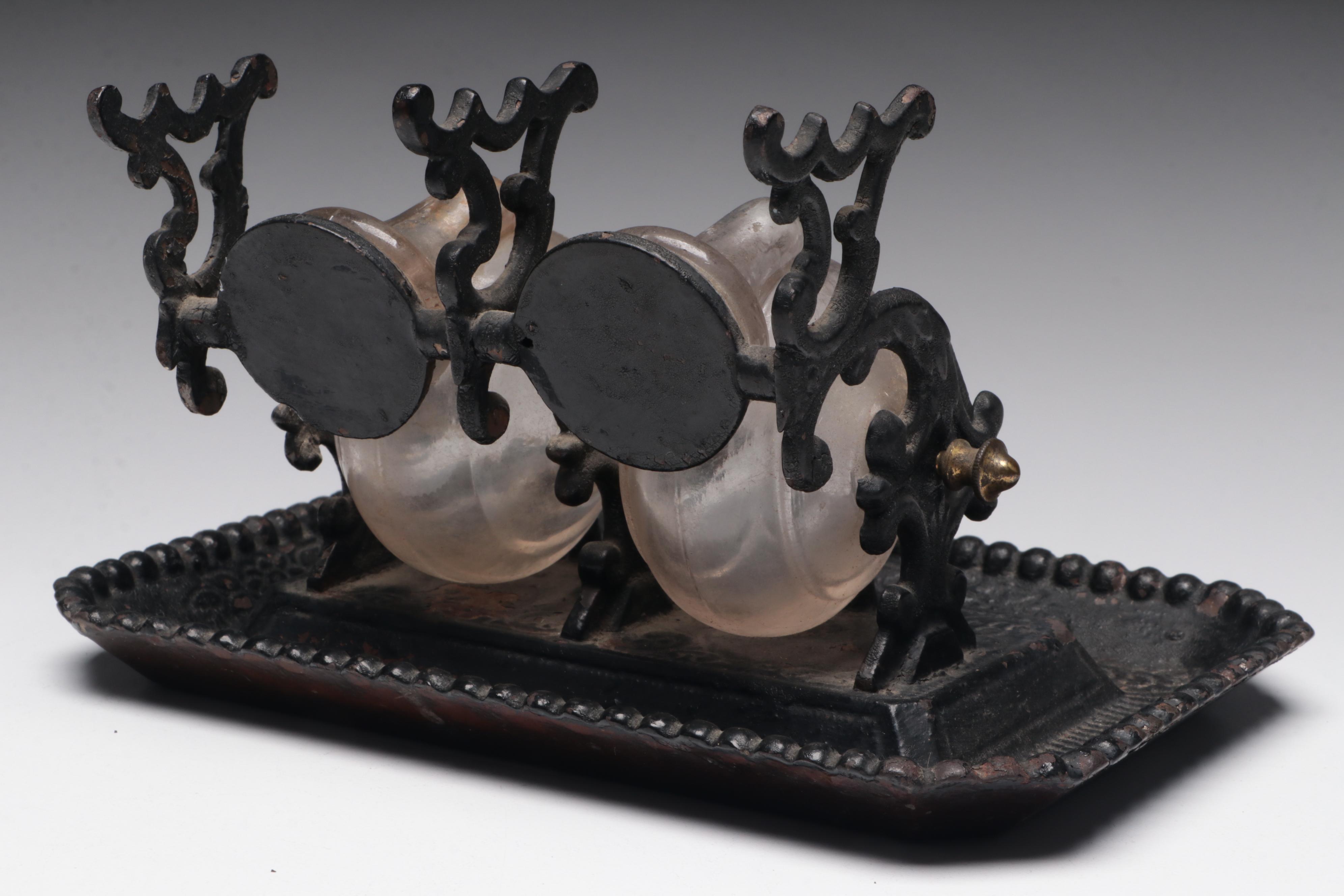 Victorian Glass and Cast Iron Snail Inkwell, 19th Century