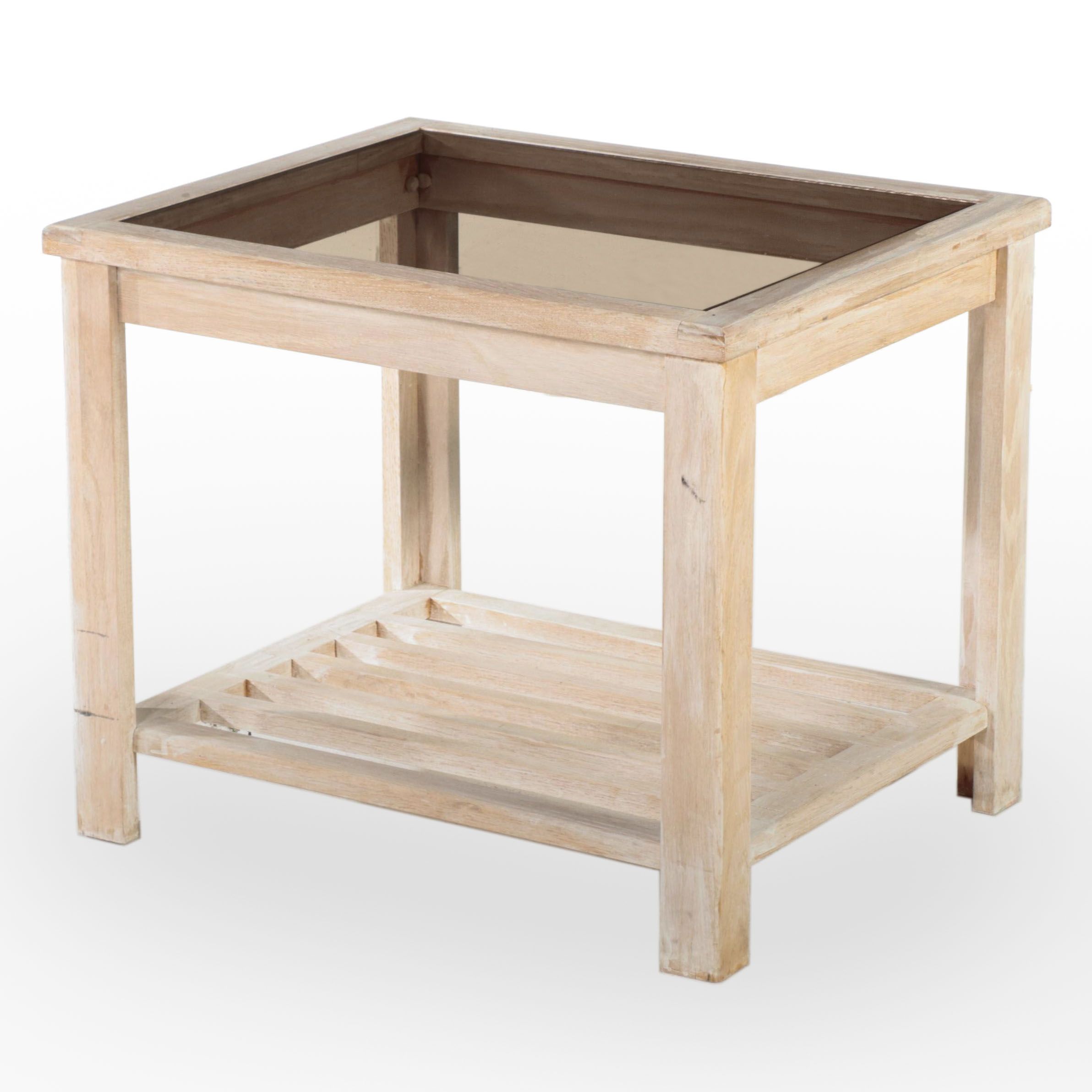 Bleached Wood Glass Top Side Table