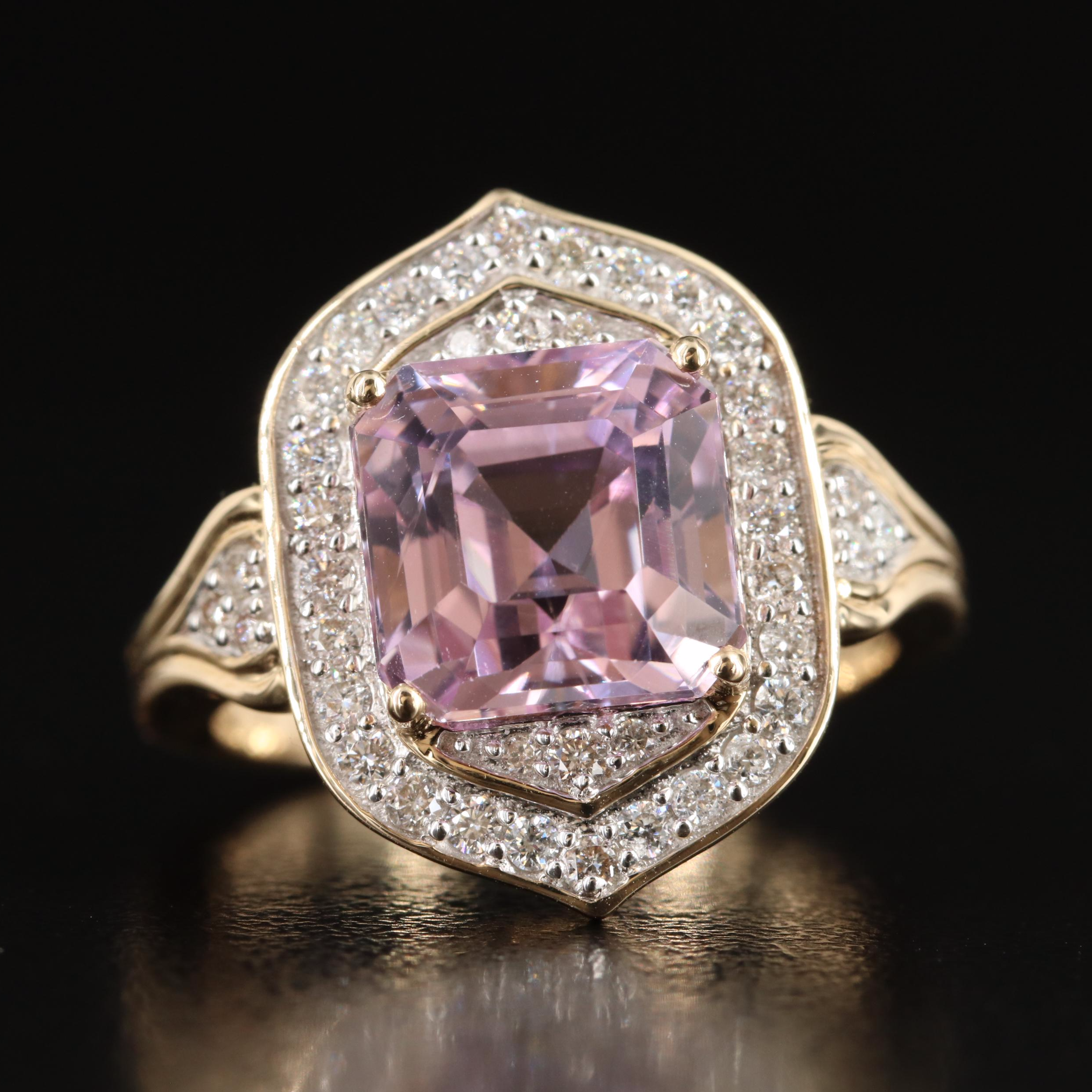 14K Kunzite and Diamond Ring