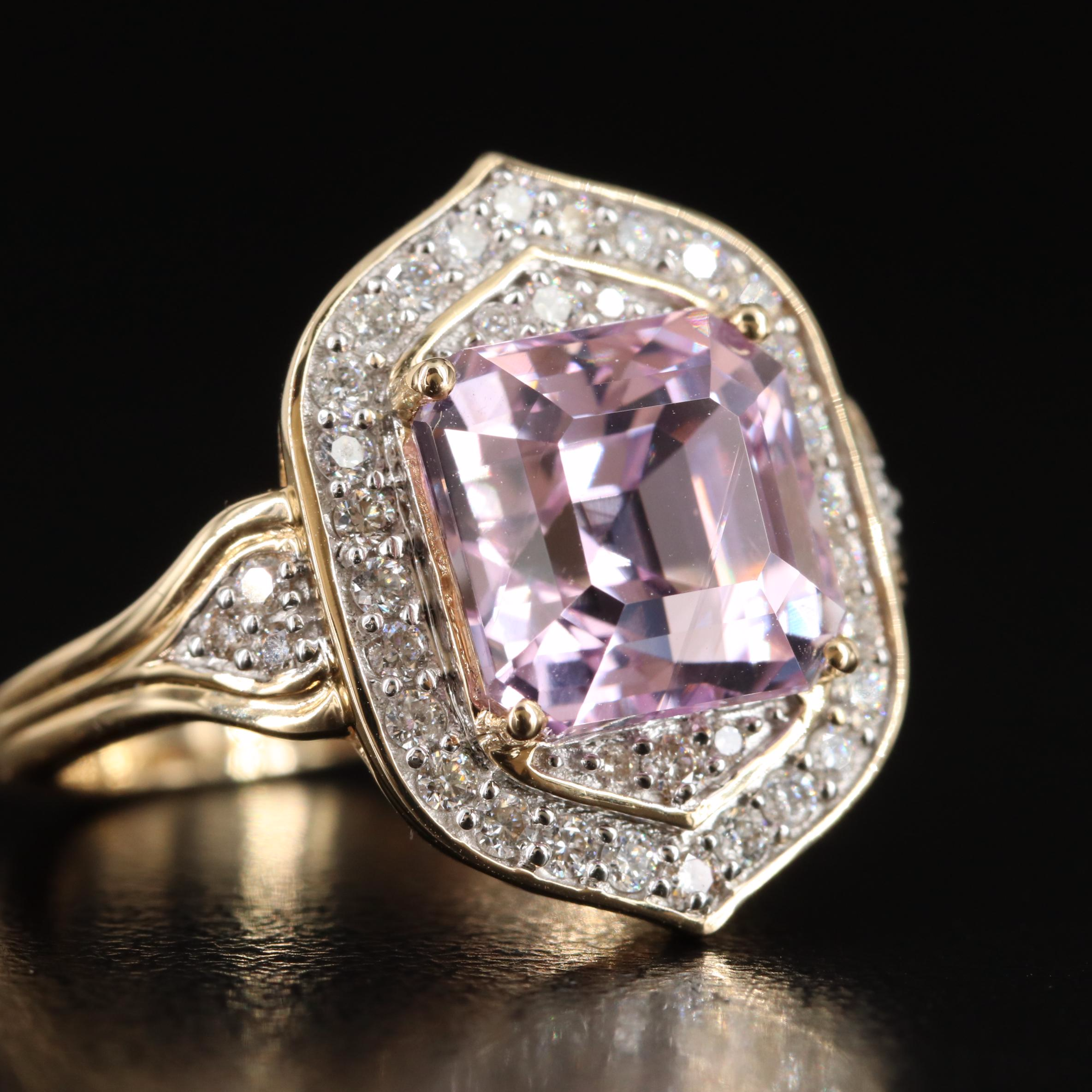14K Kunzite and Diamond Ring