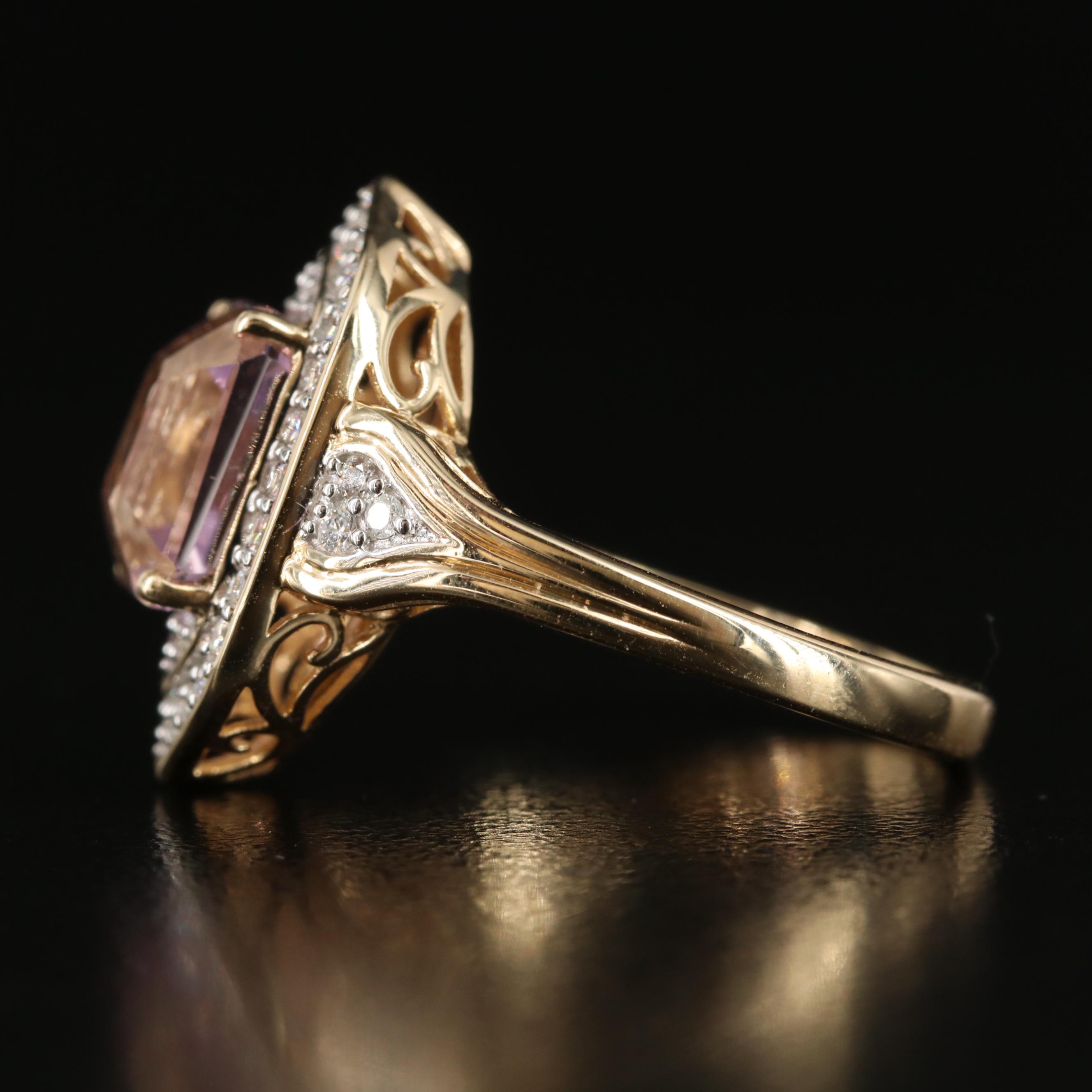 14K Kunzite and Diamond Ring