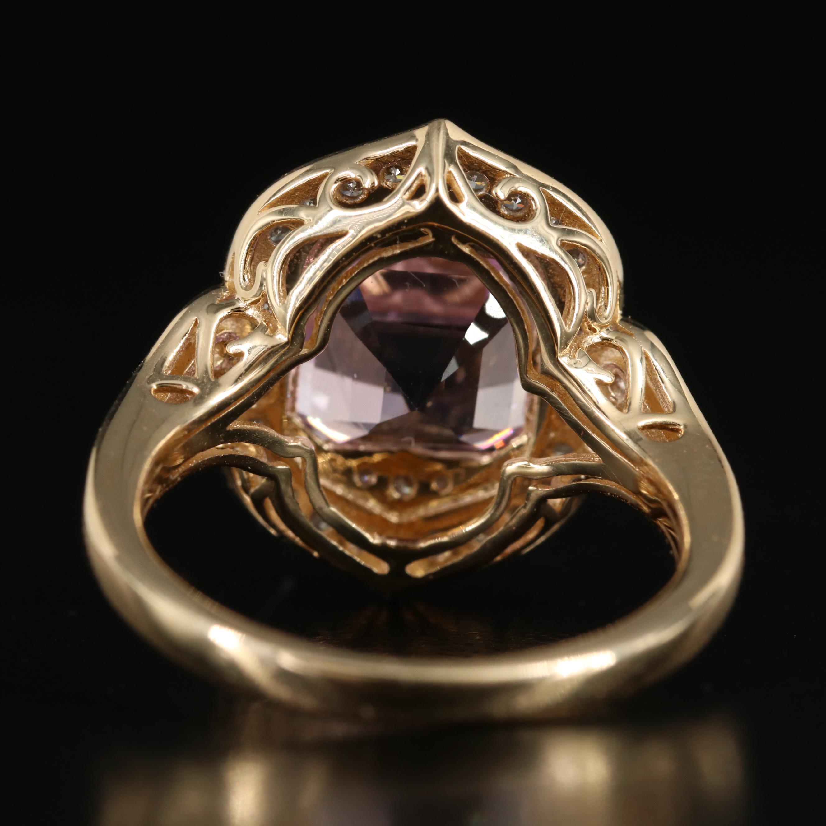 14K Kunzite and Diamond Ring