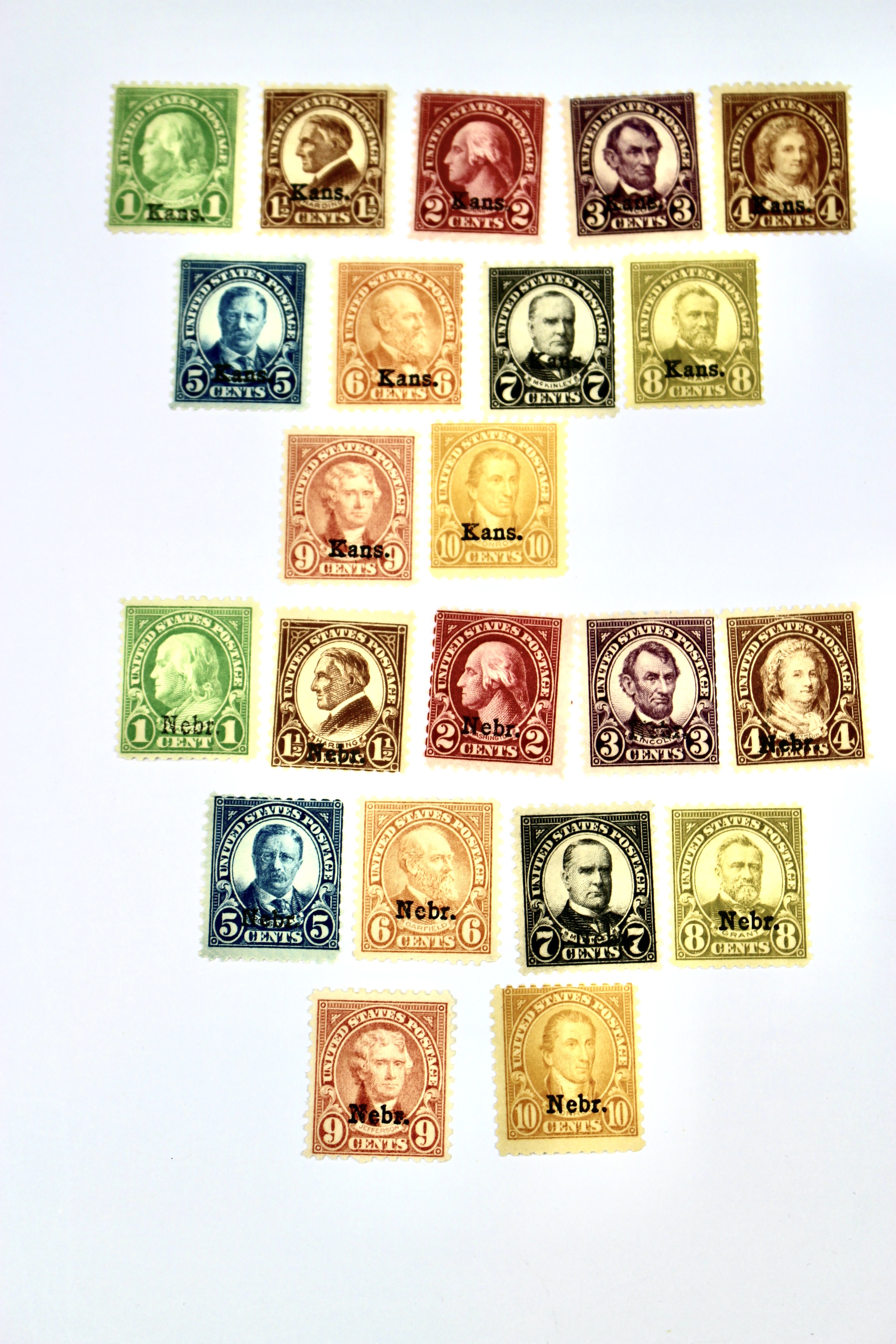 Mint Hinged Kansas Nebraska Postage Stamps