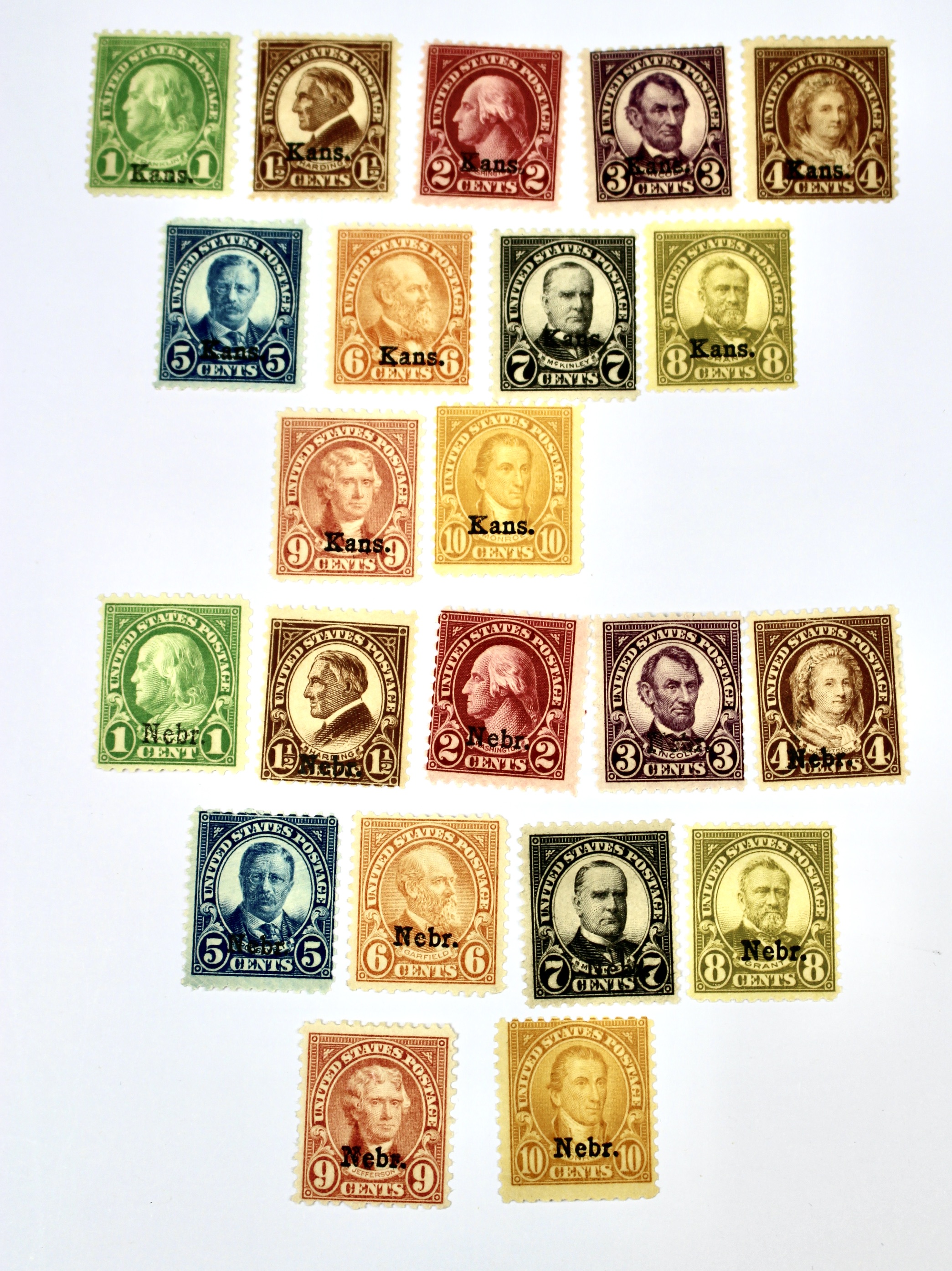 Mint Hinged Kansas Nebraska Postage Stamps
