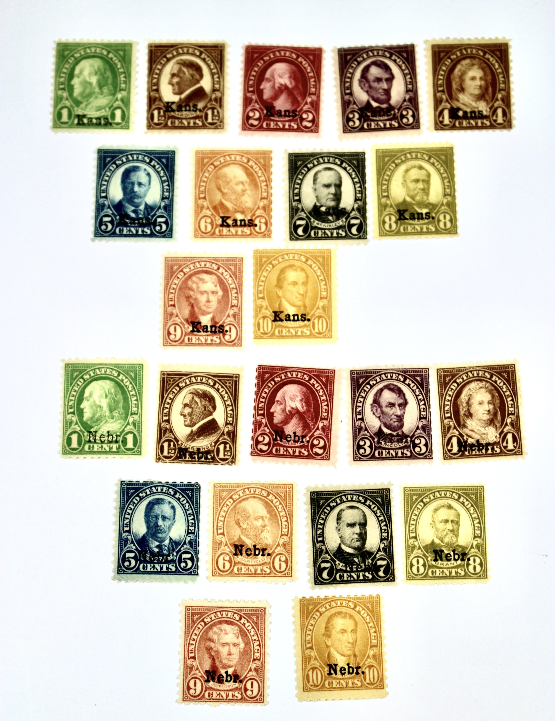 Mint Hinged Kansas Nebraska Postage Stamps