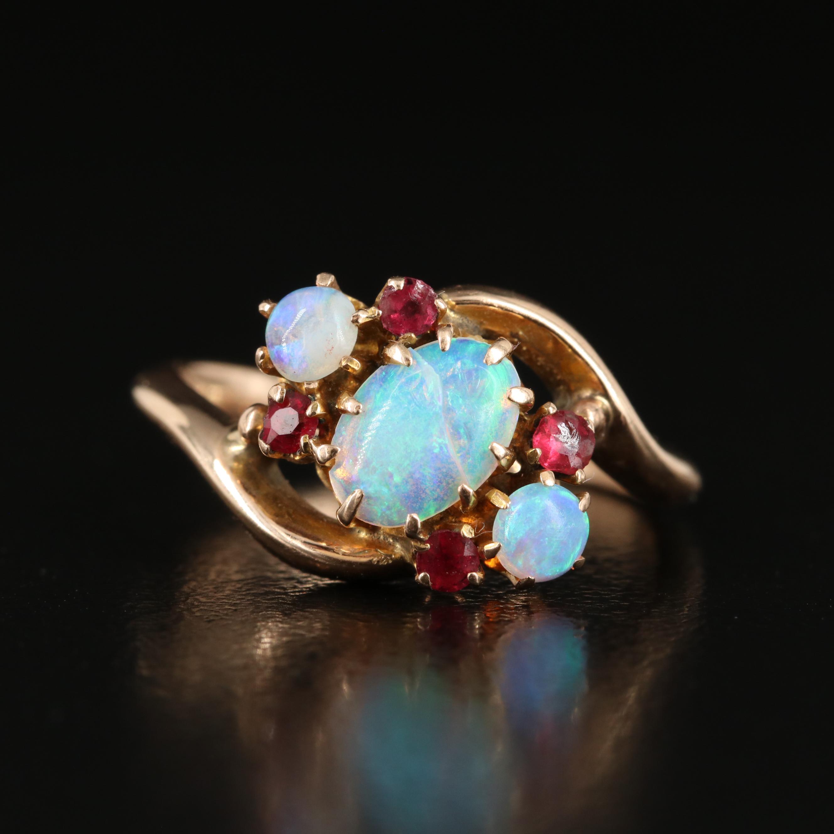 10K Opal and Garnet Glass Doublet Ring