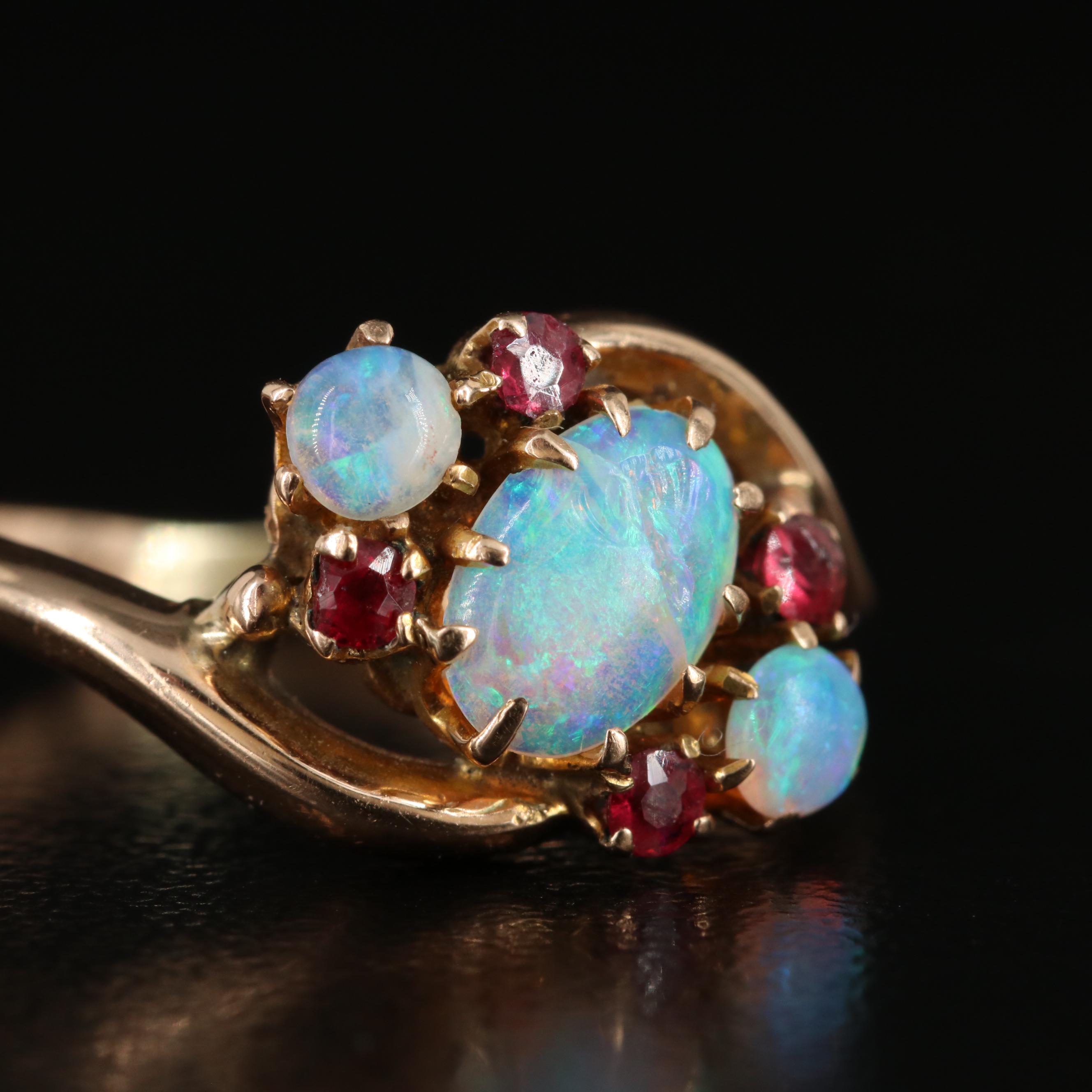 10K Opal and Garnet Glass Doublet Ring