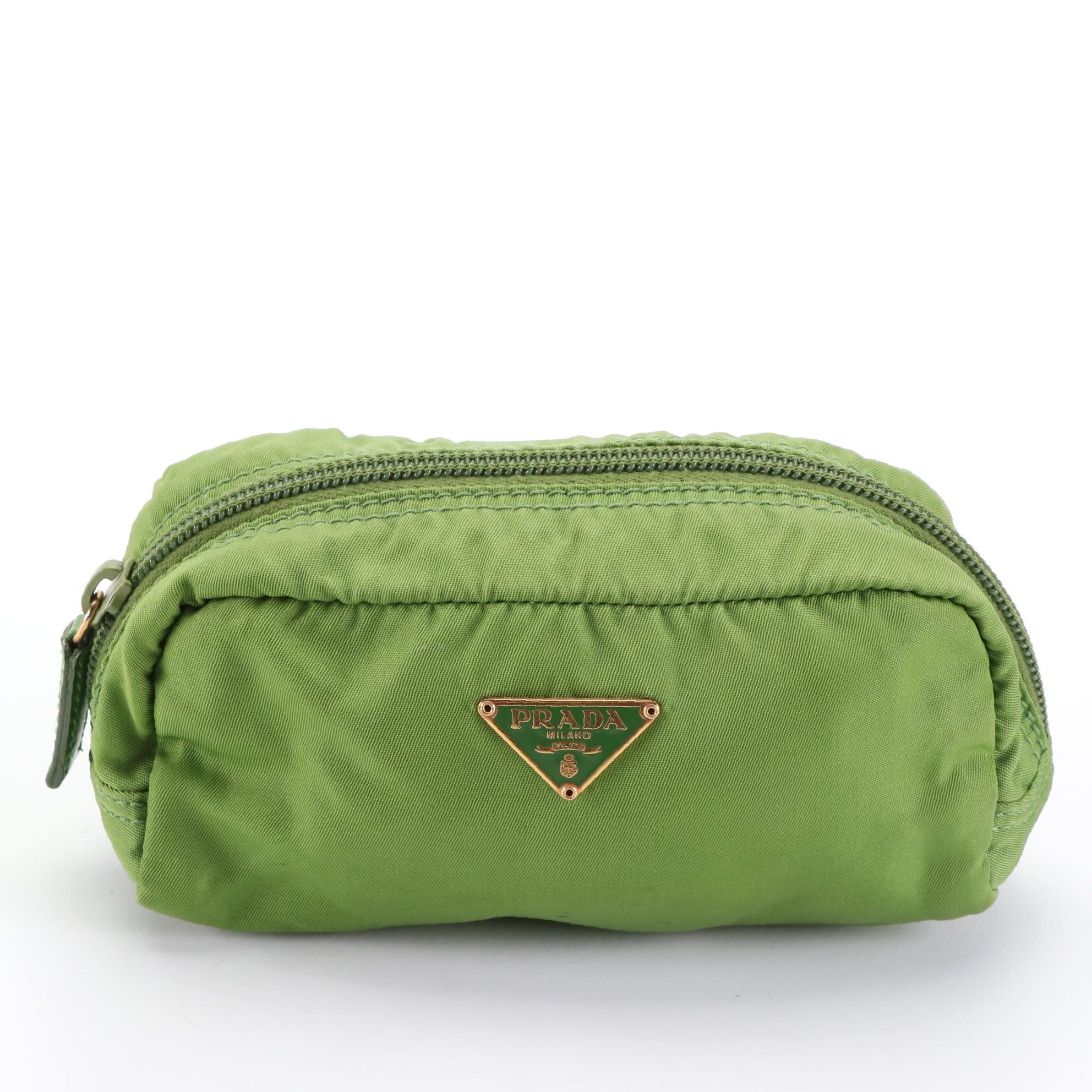Prada Small Zip Pouch in Nylon with Leather Trim
