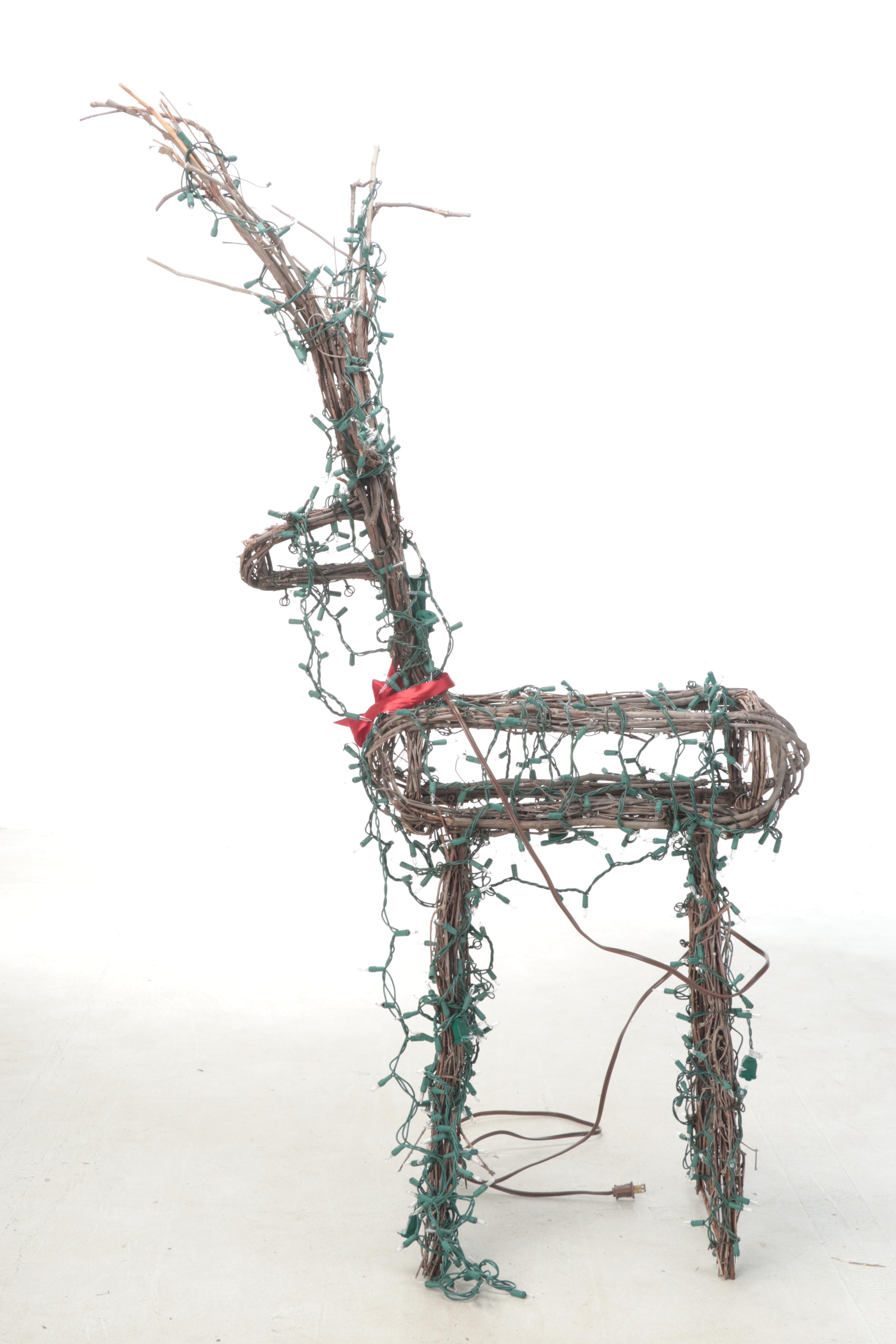 Pair of Hand-Crafted Outdoor Christmas Light-Up Reindeer