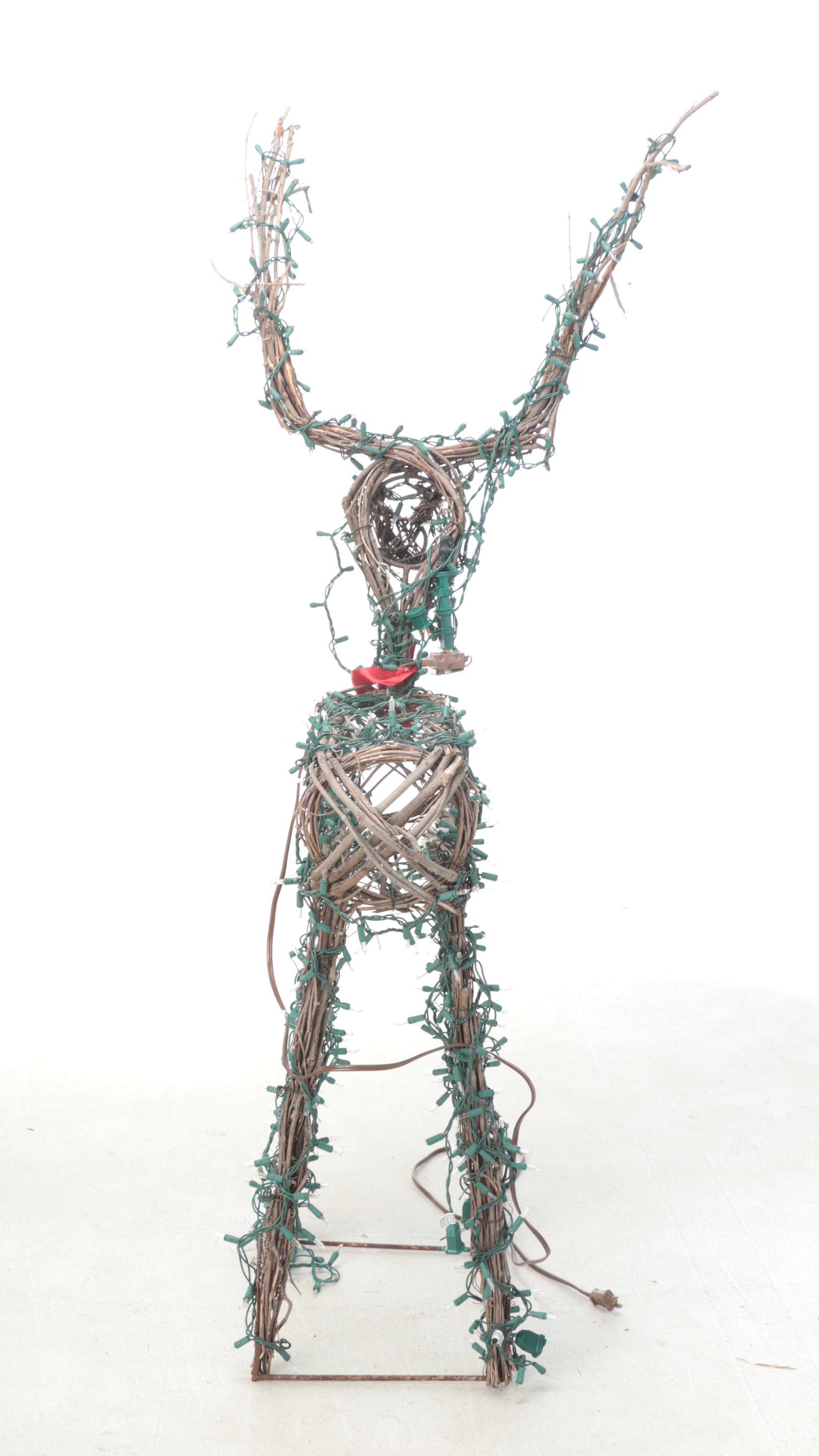 Pair of Hand-Crafted Outdoor Christmas Light-Up Reindeer