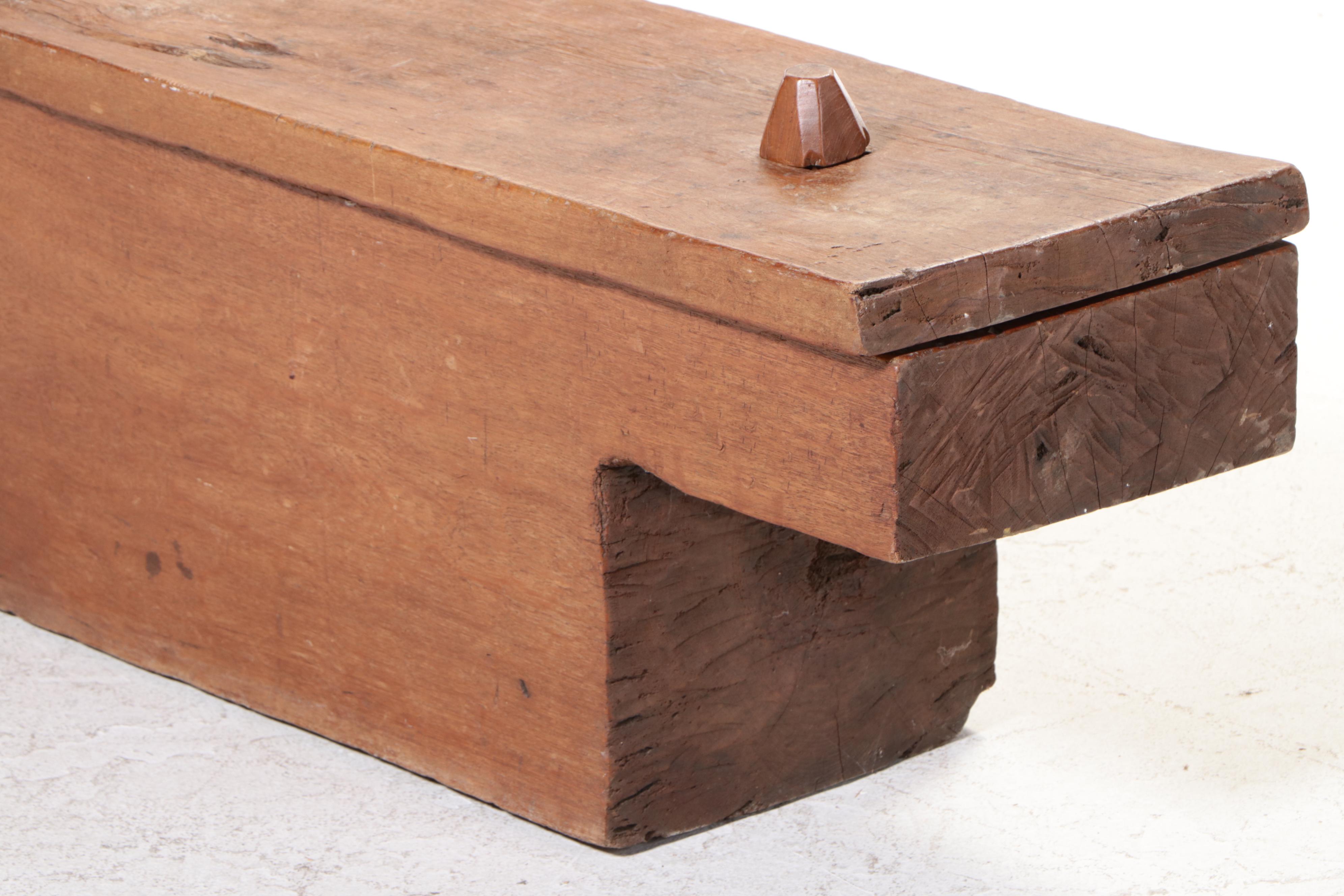 Primitive Style Pegged and Hewn Timber Lift-Top Storage Bench