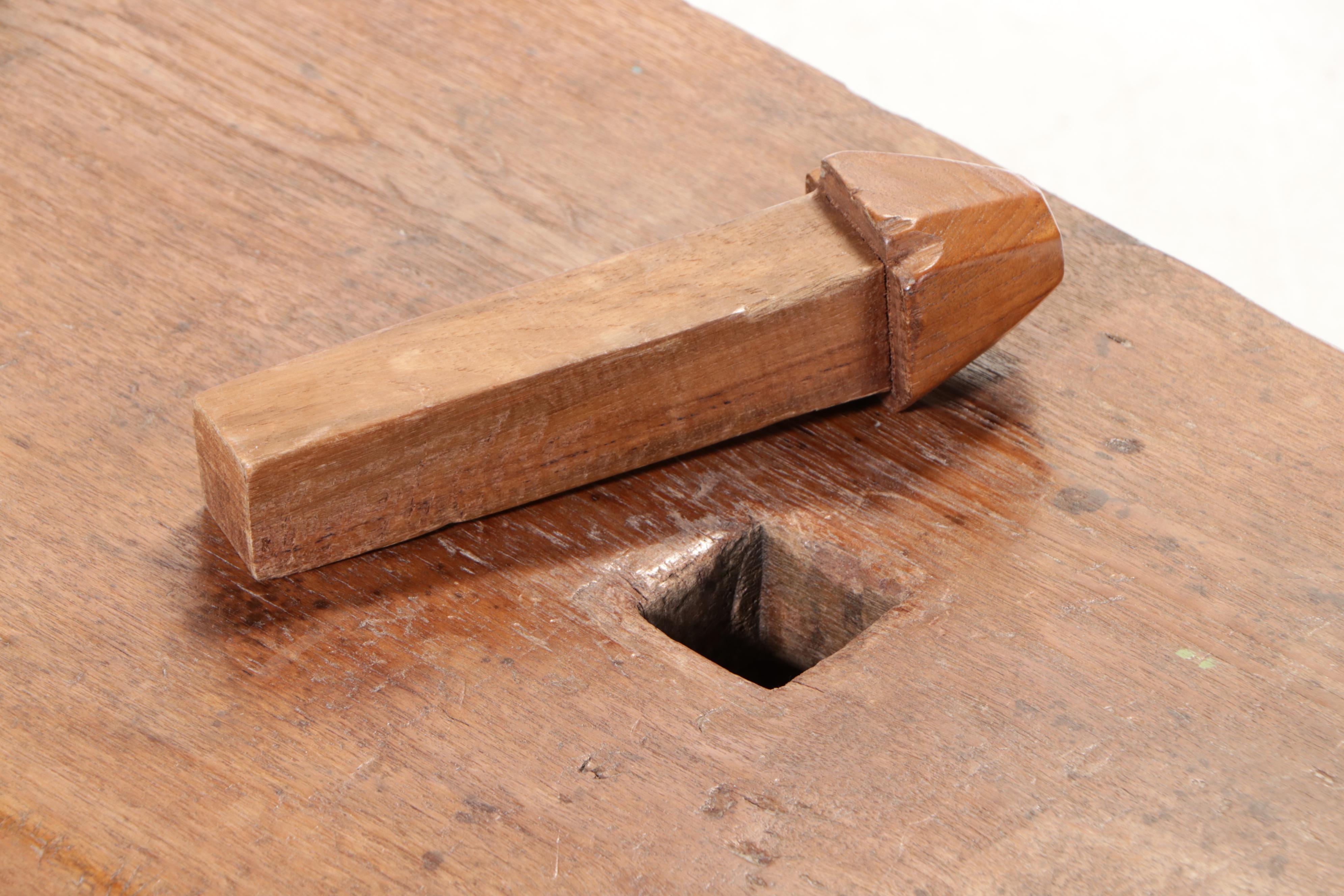 Primitive Style Pegged and Hewn Timber Lift-Top Storage Bench