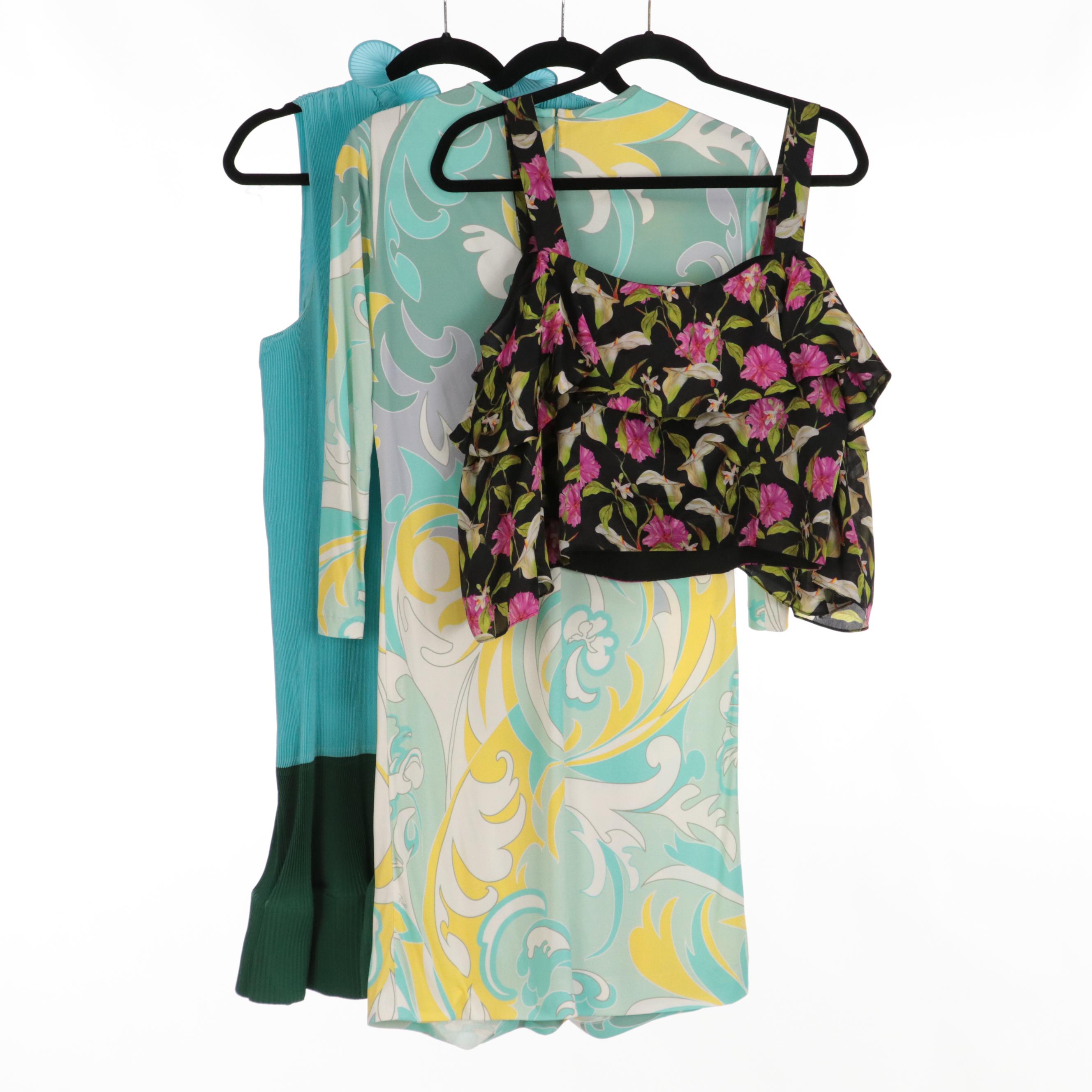 Emilio Pucci Paisley Print Dress, Tibi Pleated Ruffle Dress & Milly Floral Top