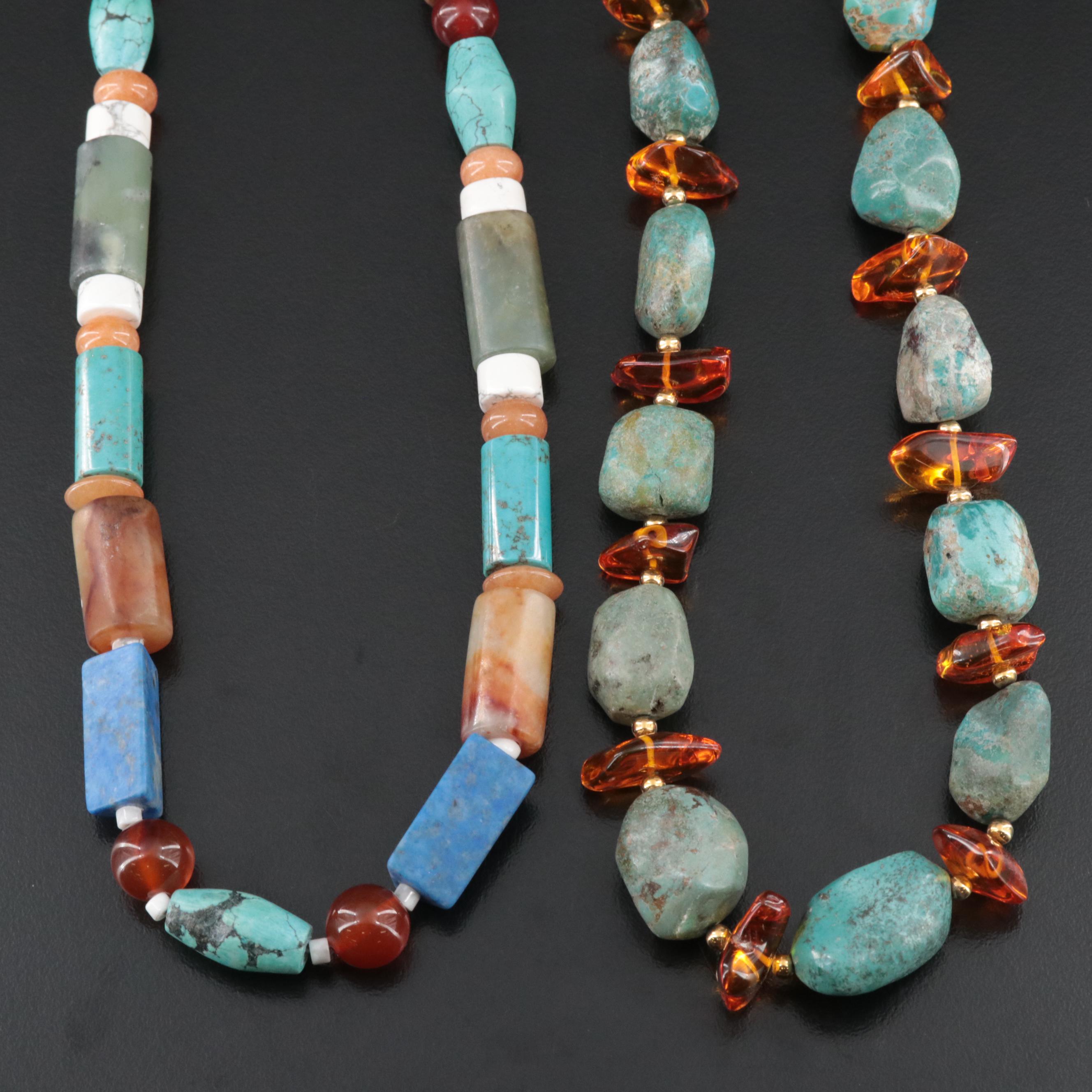 Turquoise, Amber, Lapis Lazuli and Sterling Featured in Necklaces