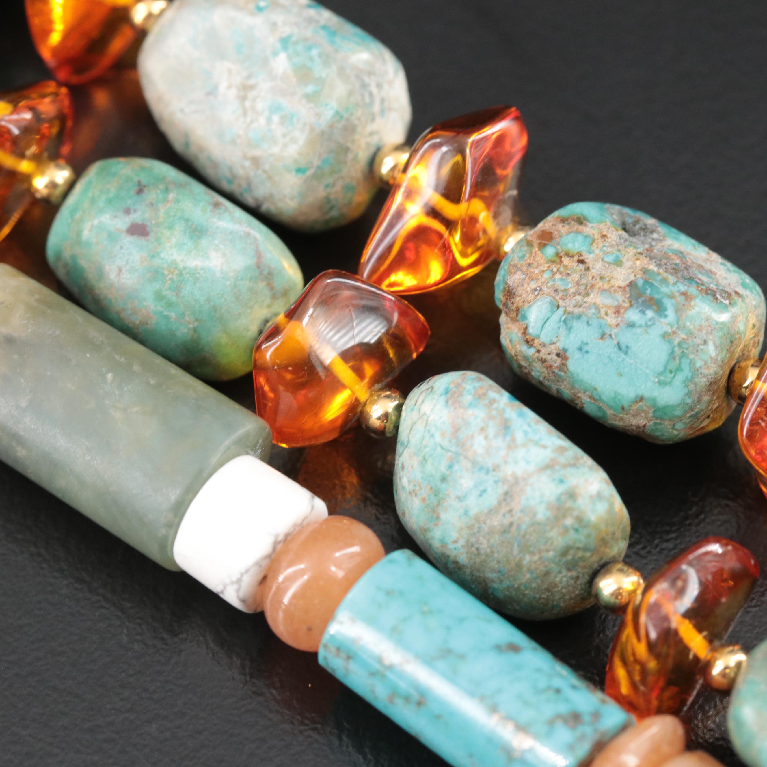 Turquoise, Amber, Lapis Lazuli and Sterling Featured in Necklaces