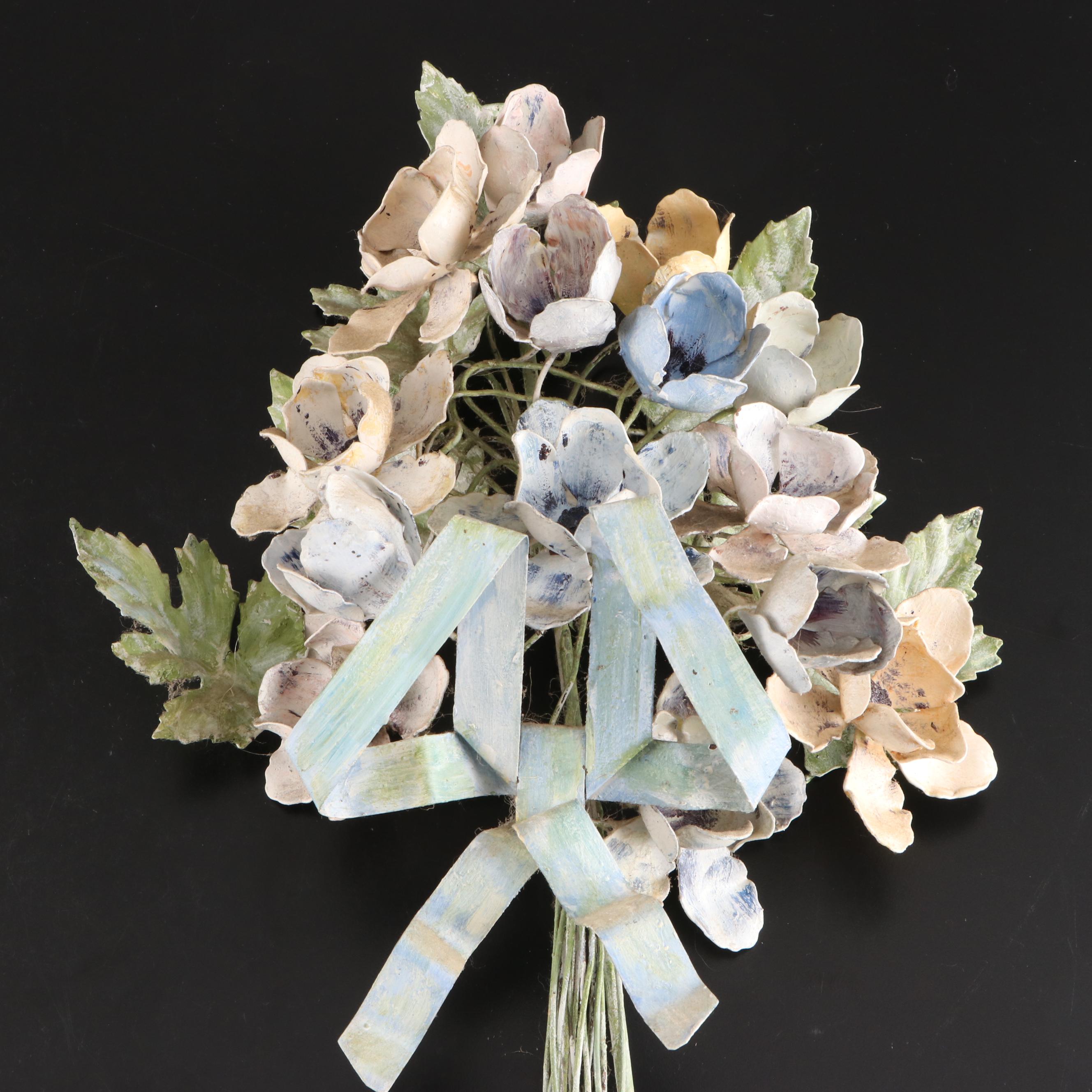 Italian Style Bouquet Topped Toleware Wall Candle Sconces, 20th Century