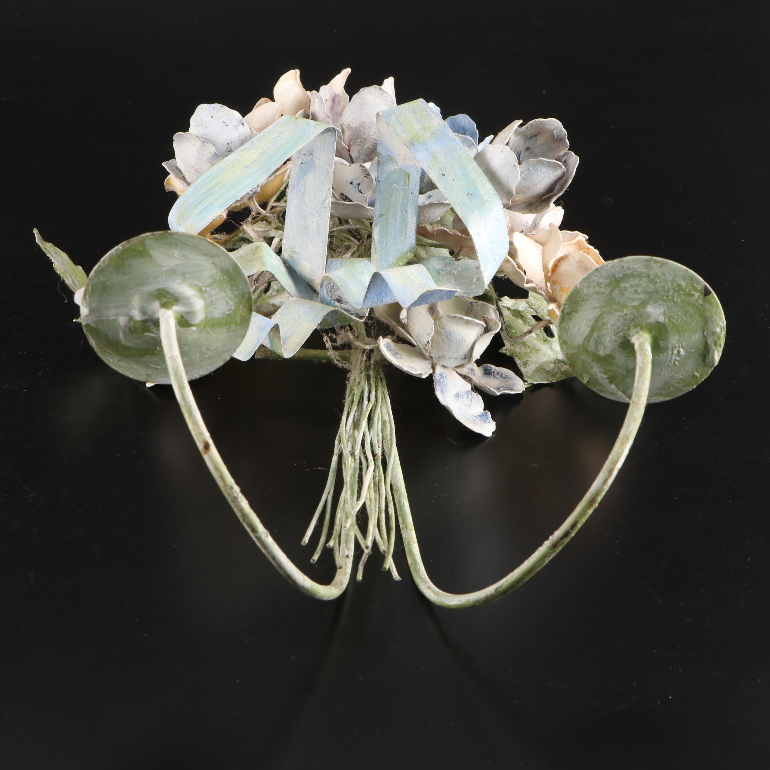 Italian Style Bouquet Topped Toleware Wall Candle Sconces, 20th Century