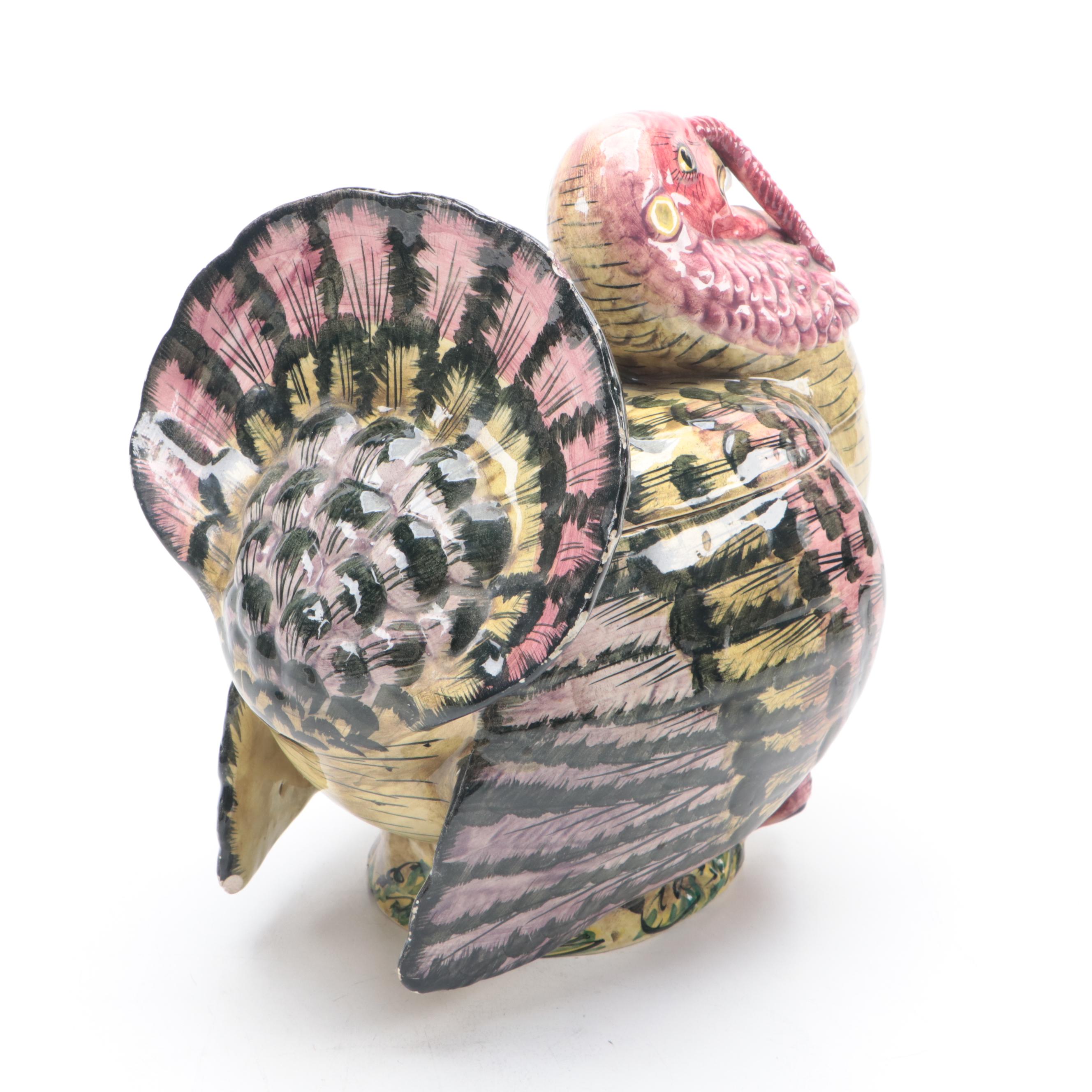 Italian Majolica Turkey Shaped Tureen, Mid to Late 20th Century